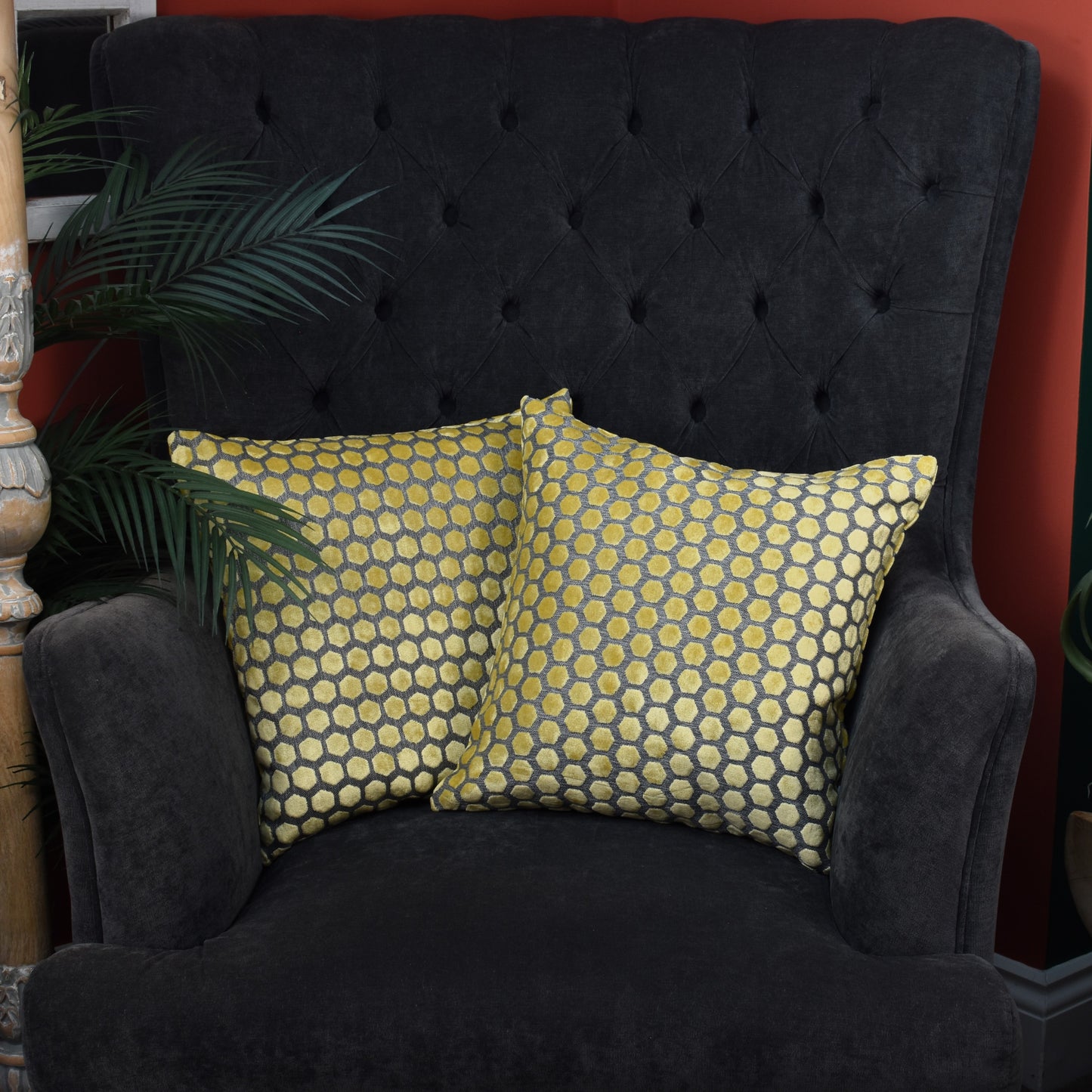Beehive Velvet Cushion 43cm - Mustard Yellow