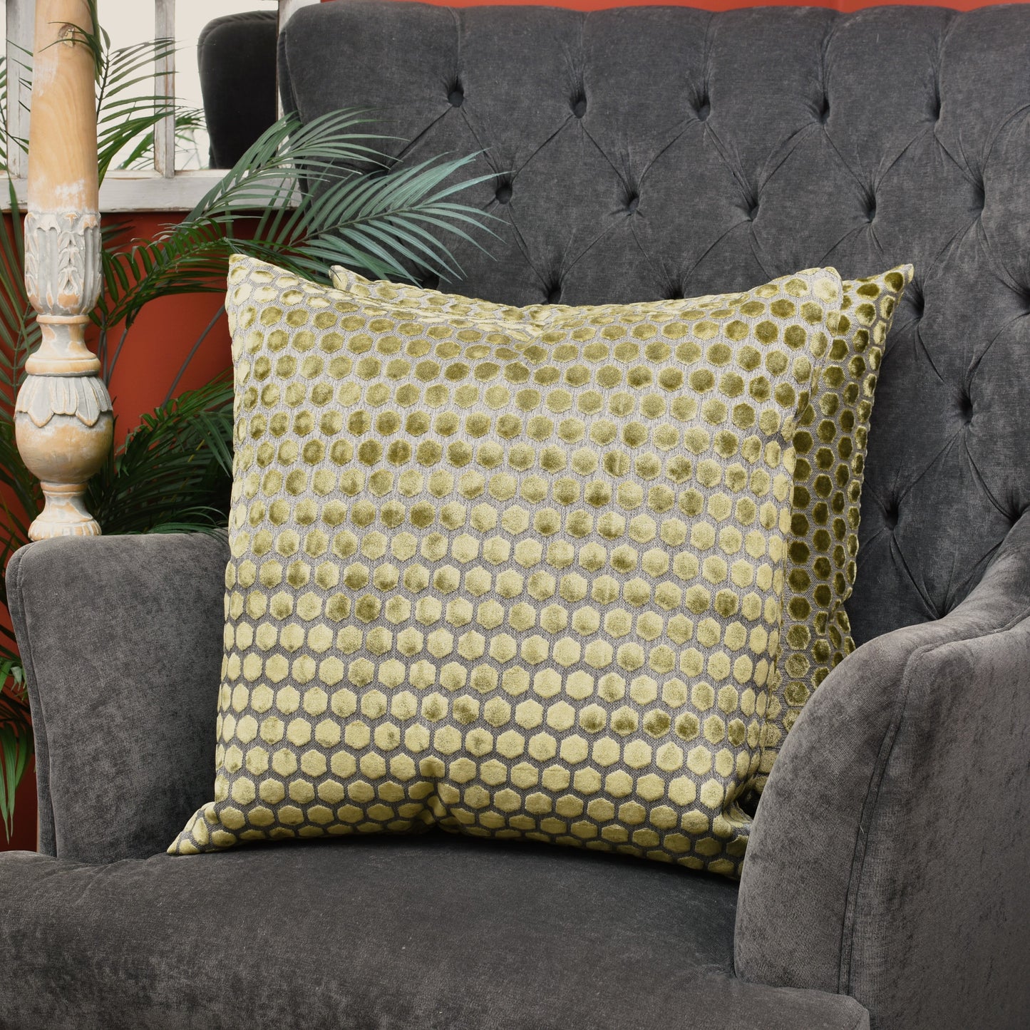 Beehive Velvet Cushion 56cm - Olive Green