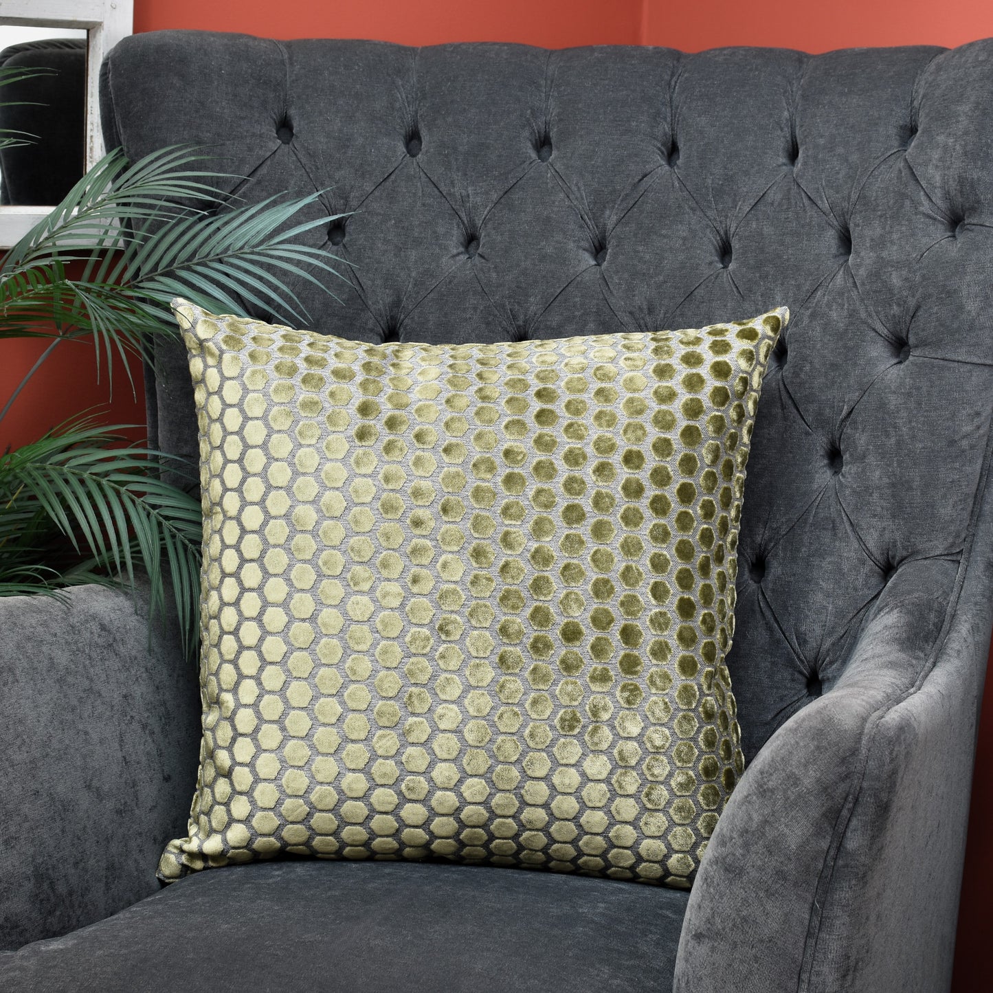 Beehive Velvet Cushion 56cm - Olive Green