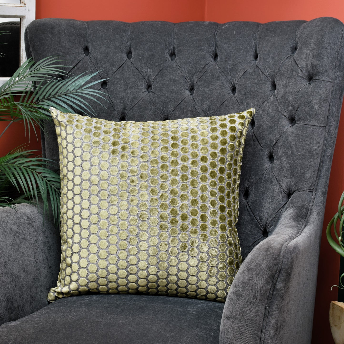 Beehive Velvet Cushion 56cm - Olive Green
