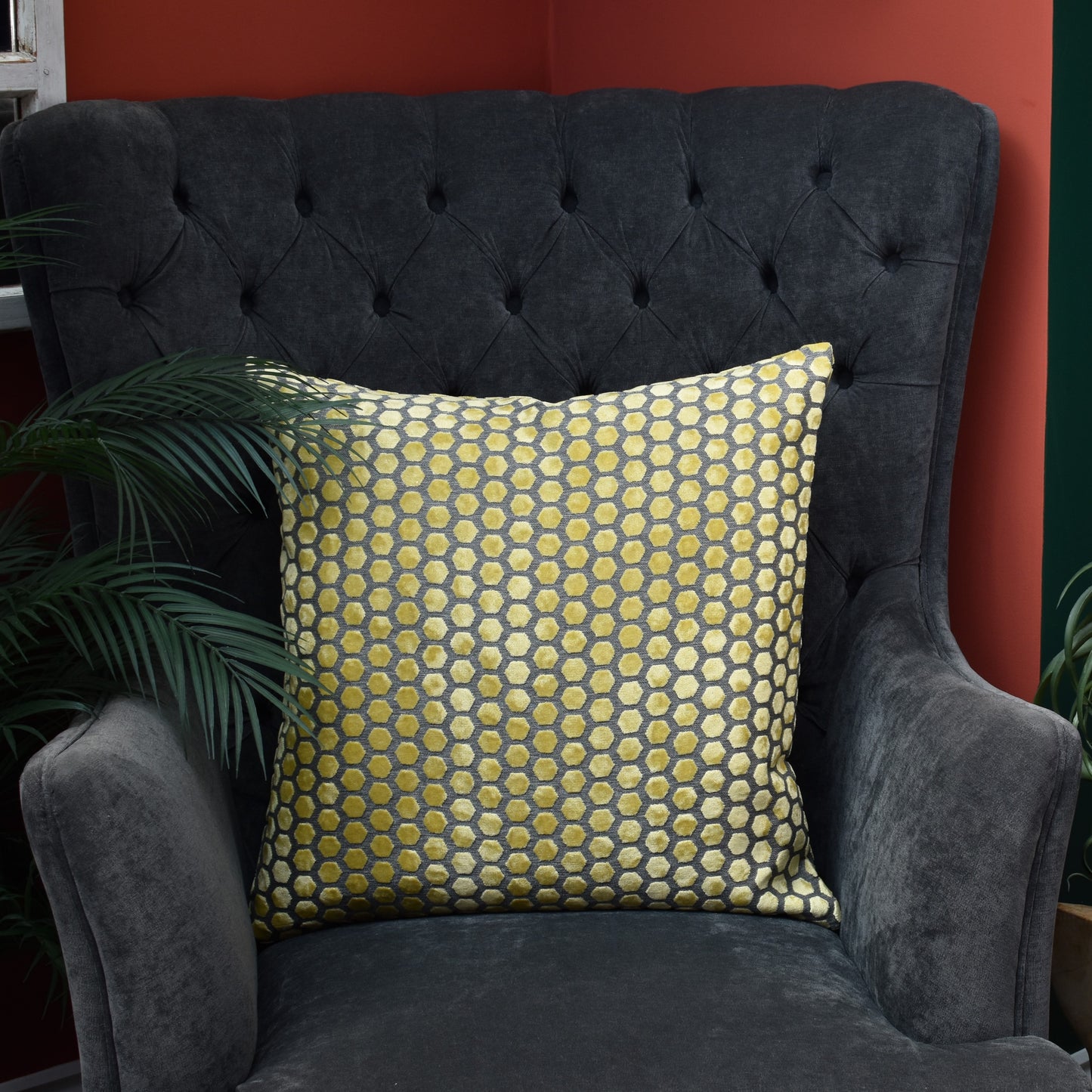 Beehive Velvet Cushion 56cm - Mustard Yellow