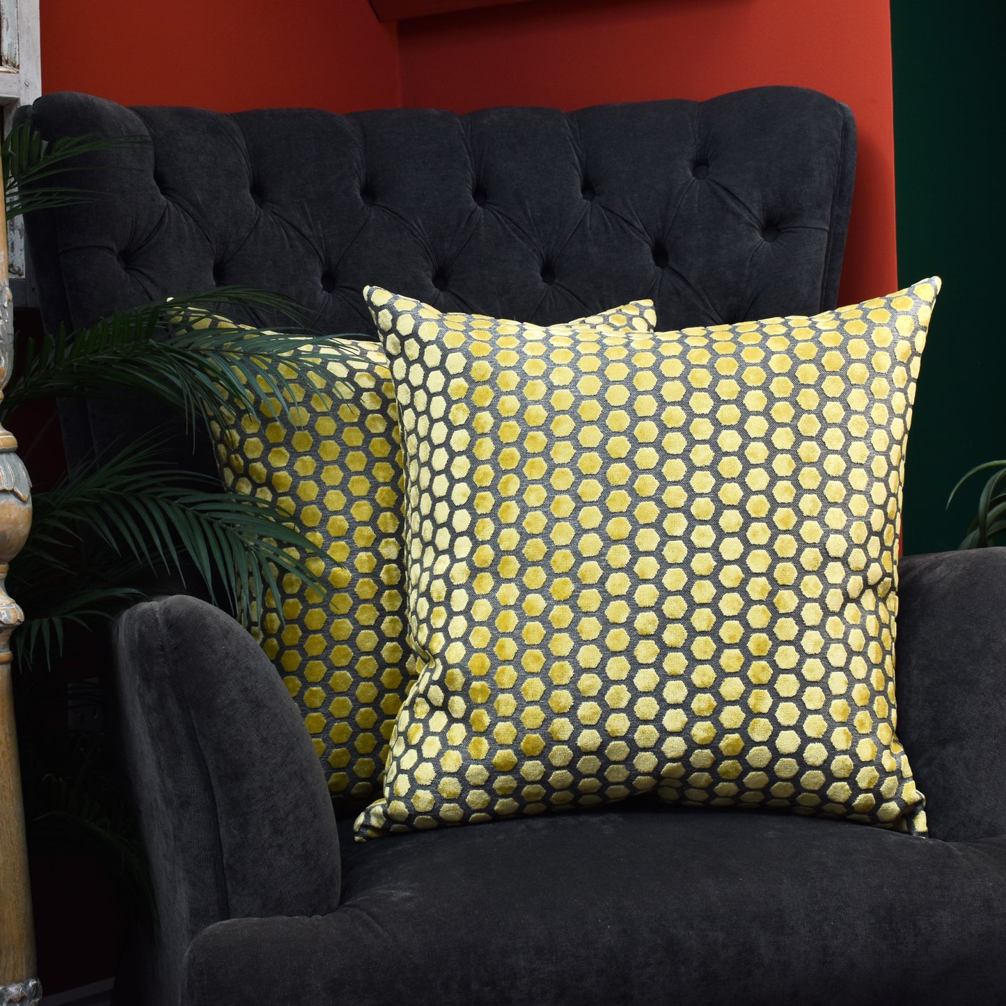Beehive Velvet Cushion 56cm - Mustard Yellow