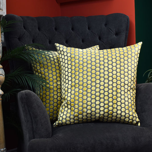 Beehive Velvet Cushion 56cm - Mustard Yellow