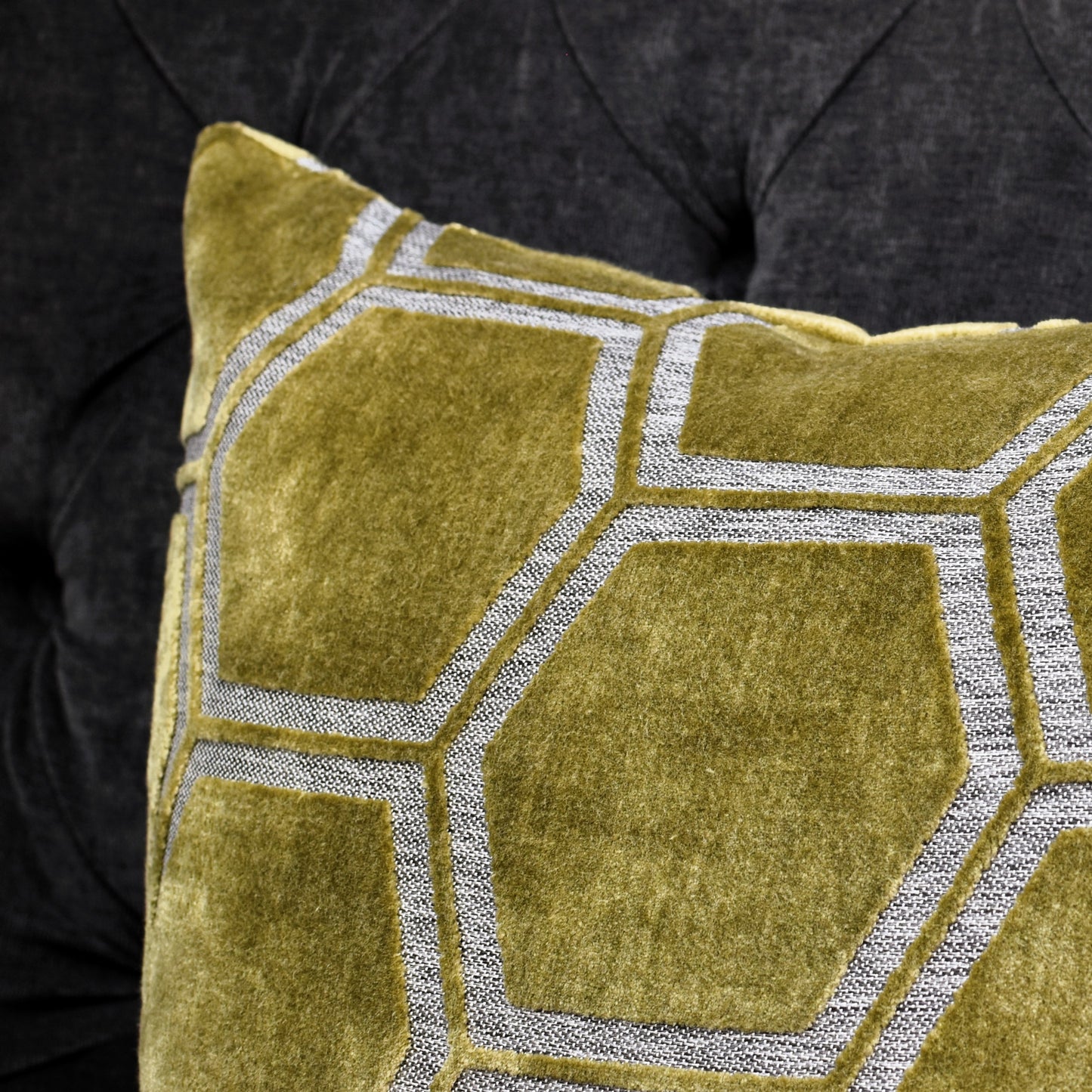 Hex Velvet Cushion 43cm - Olive Green