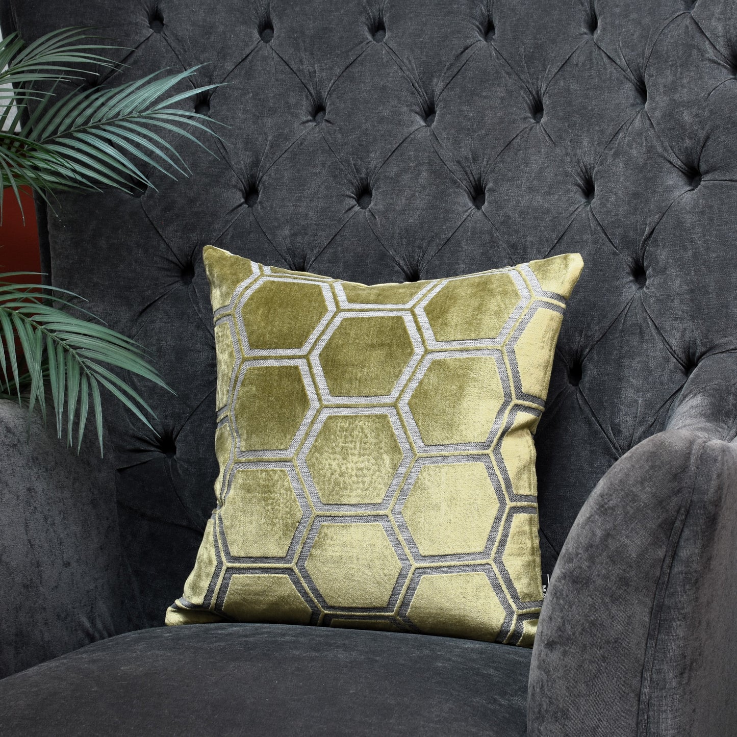 Hex Velvet Cushion 43cm - Olive Green