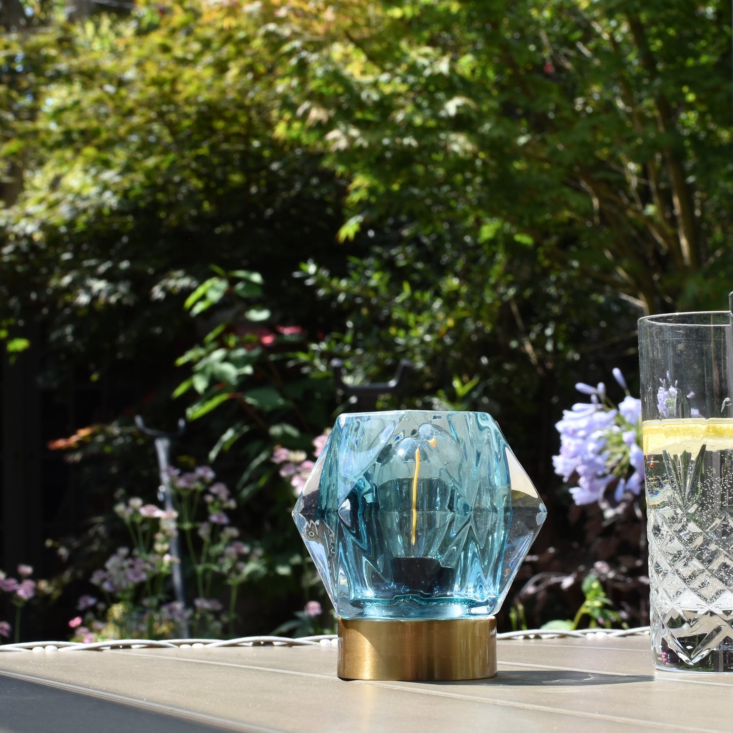 Diamond Design Glass LED Battery Light - Blue