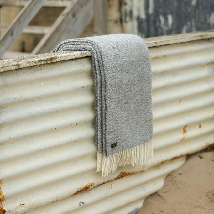 Light Grey & Off White Windmill Pure Wool Throw / Blanket