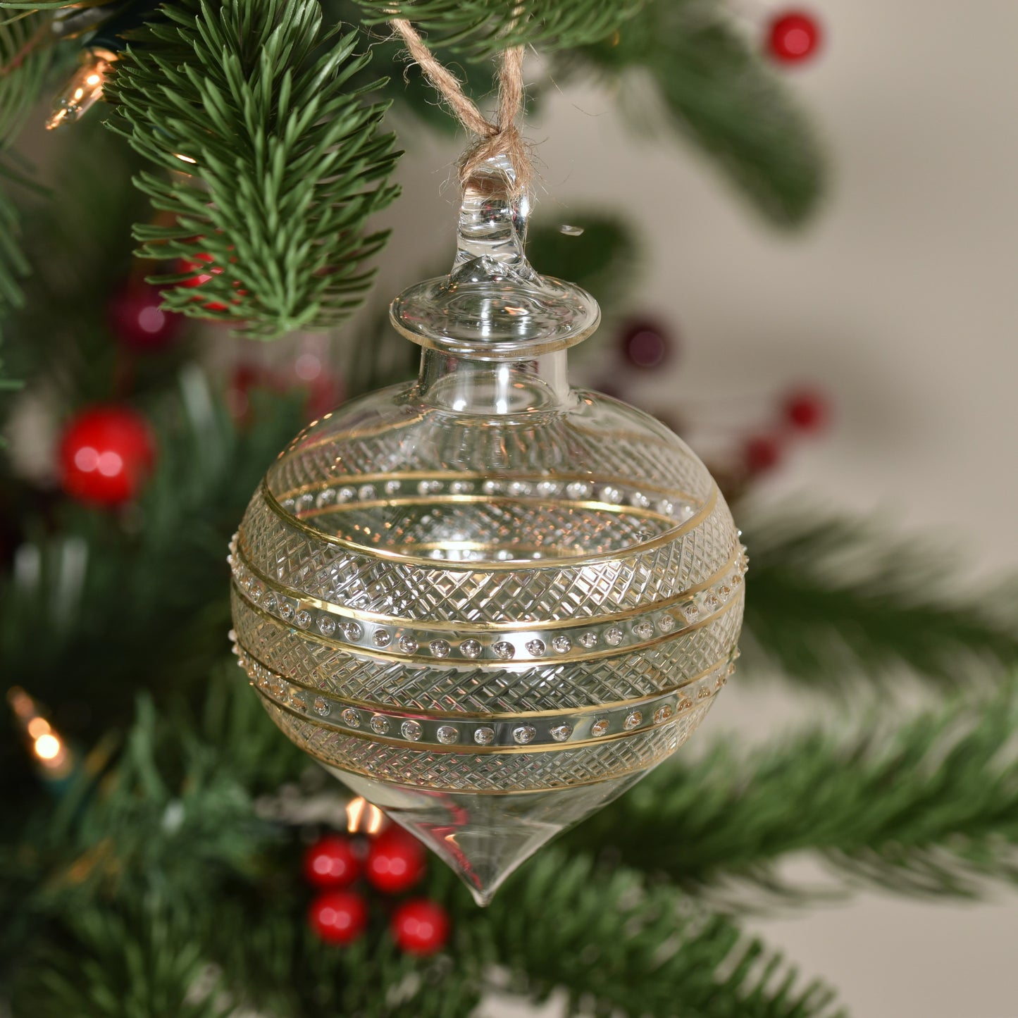 Infinity Onion Handblown Glass Bauble - Gold & Clear - Large