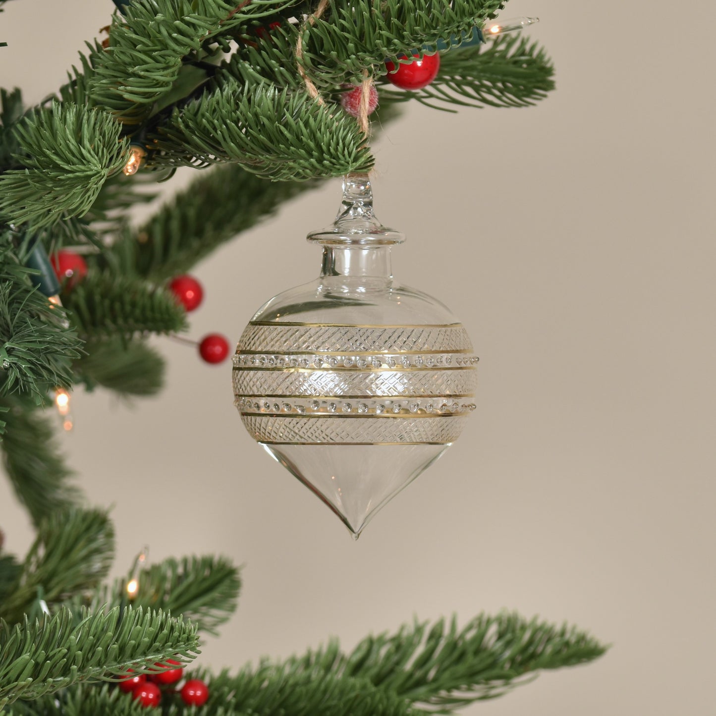 Infinity Onion Handblown Glass Bauble - Gold & Clear - Large