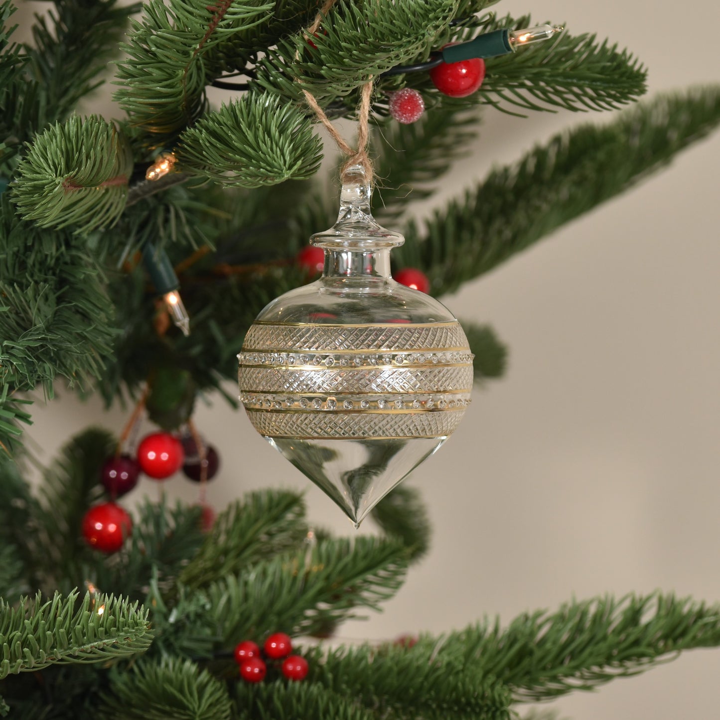 Infinity Onion Handblown Glass Bauble - Gold & Clear - Large