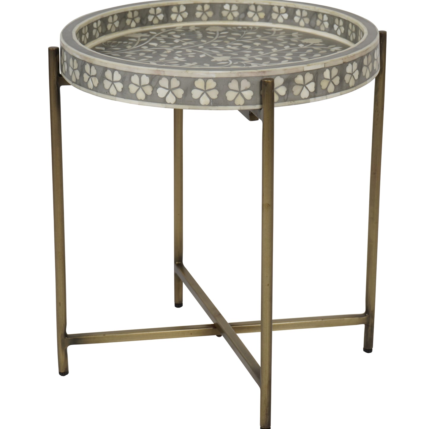 Bone Inlay Folding Side Table - Grey
