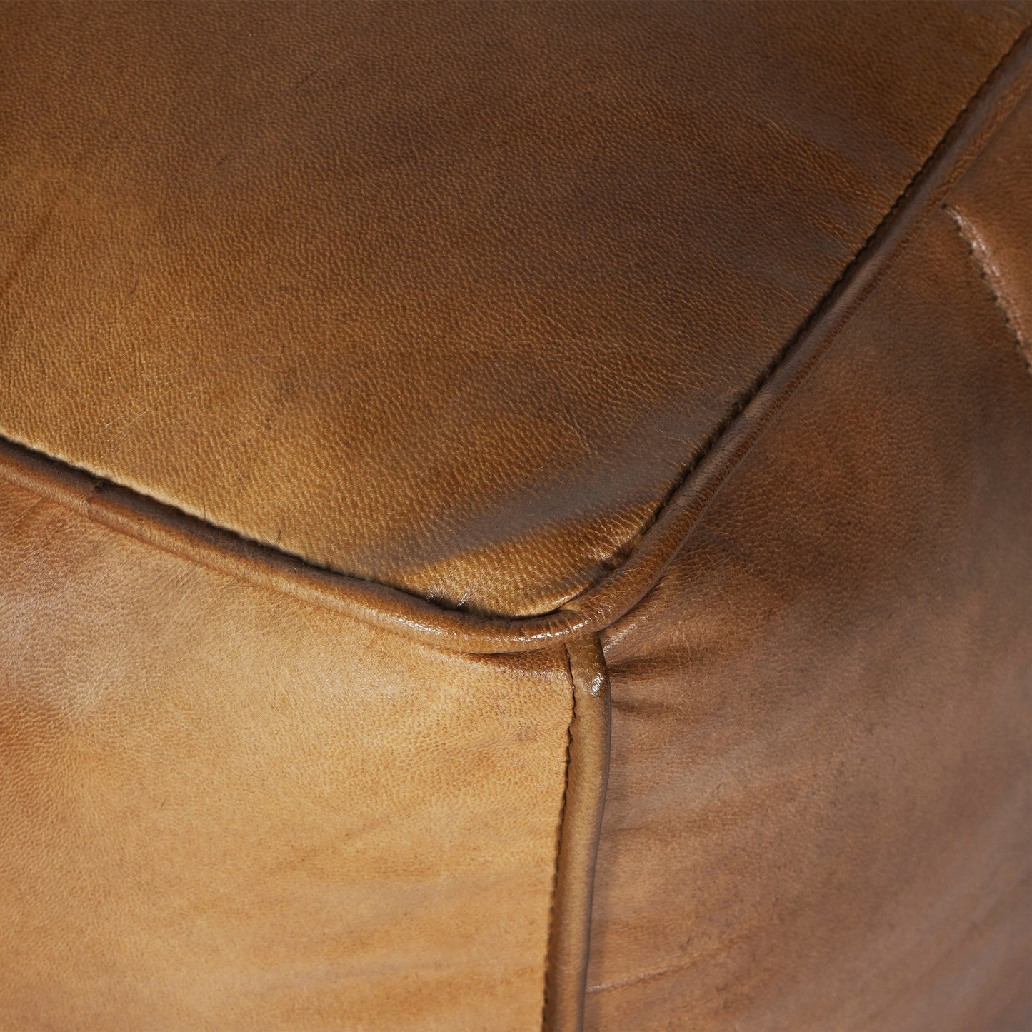 Leather Cube Pouffe - Tan