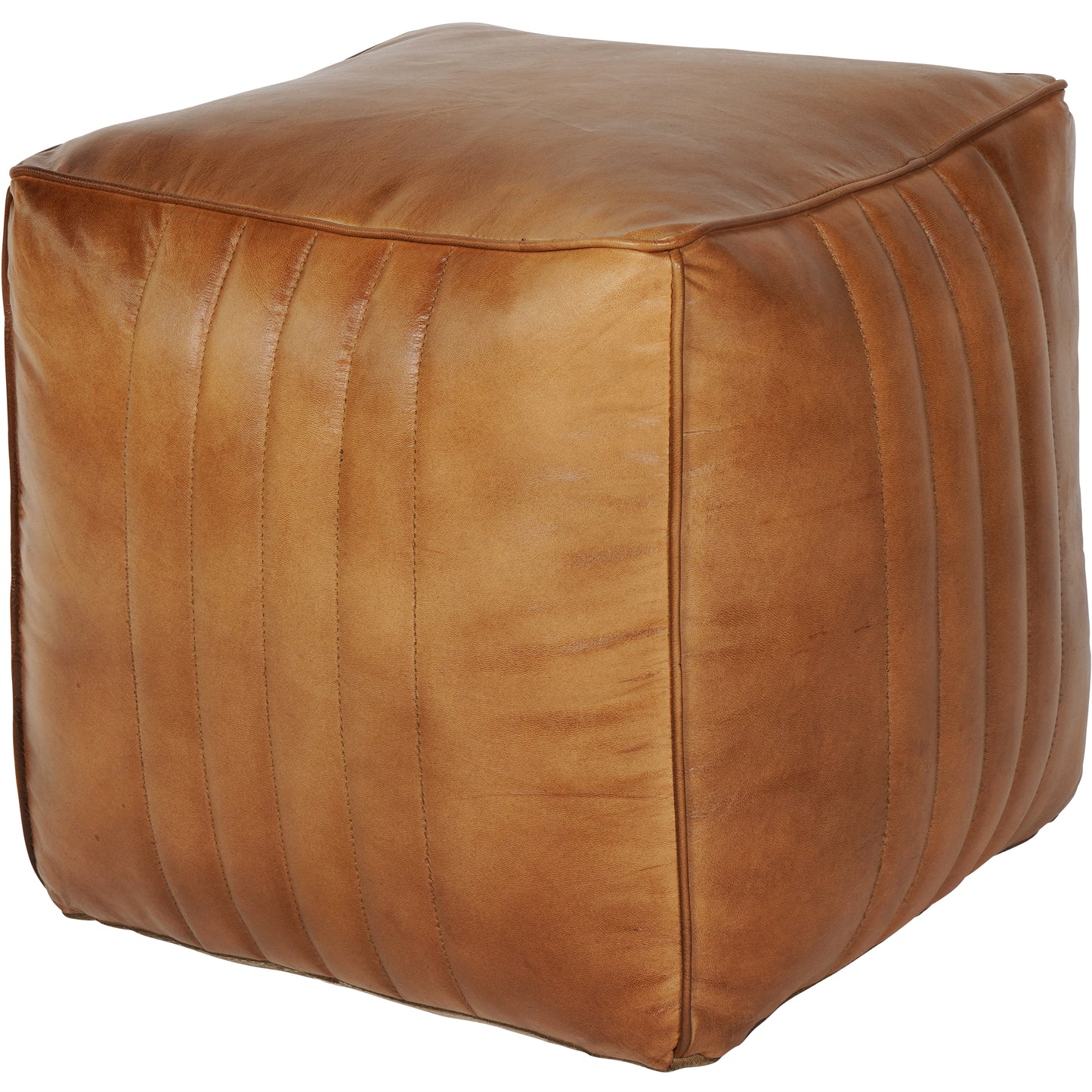 Leather Cube Pouffe - Tan
