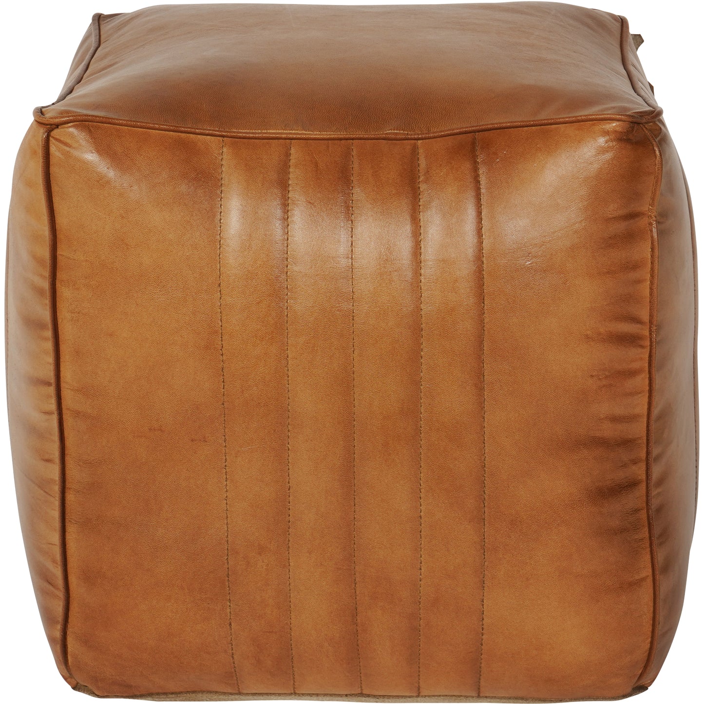 Leather Cube Pouffe - Tan