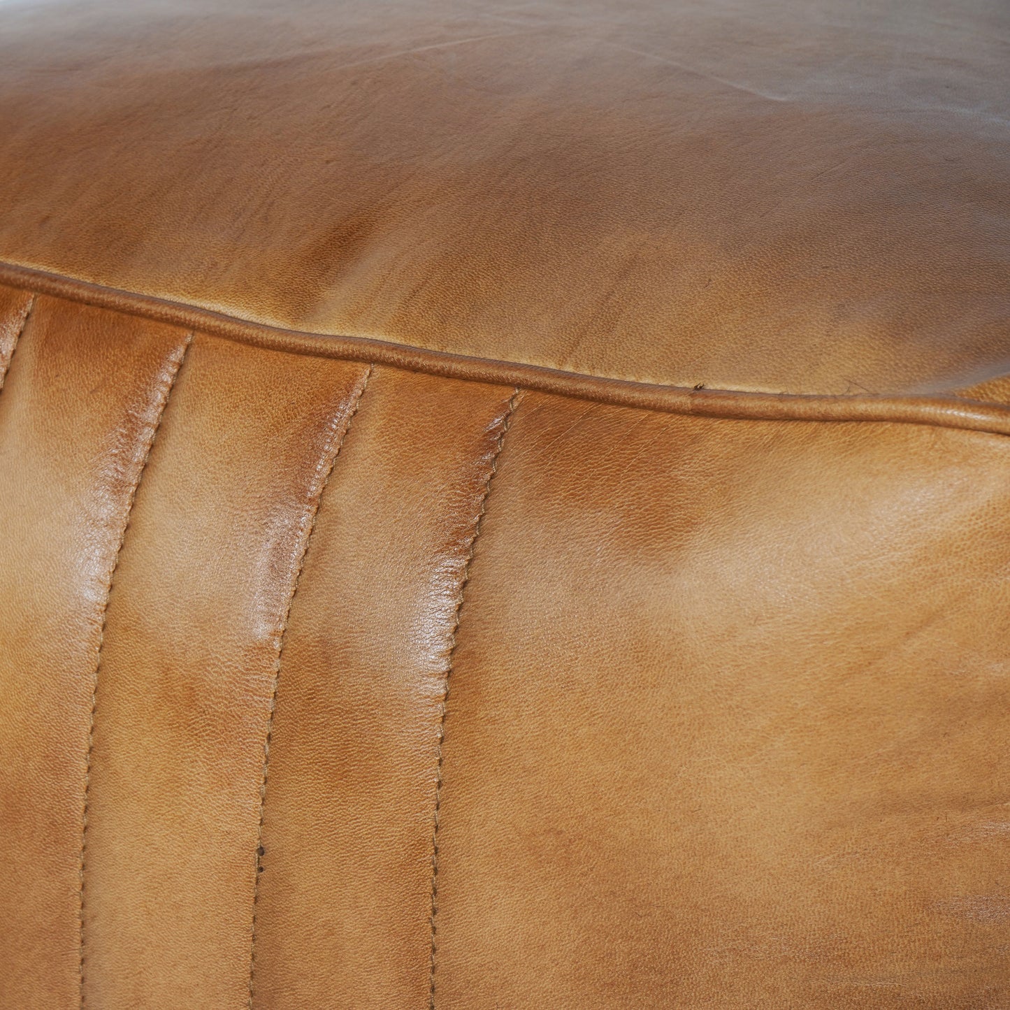 Leather Cube Pouffe - Tan