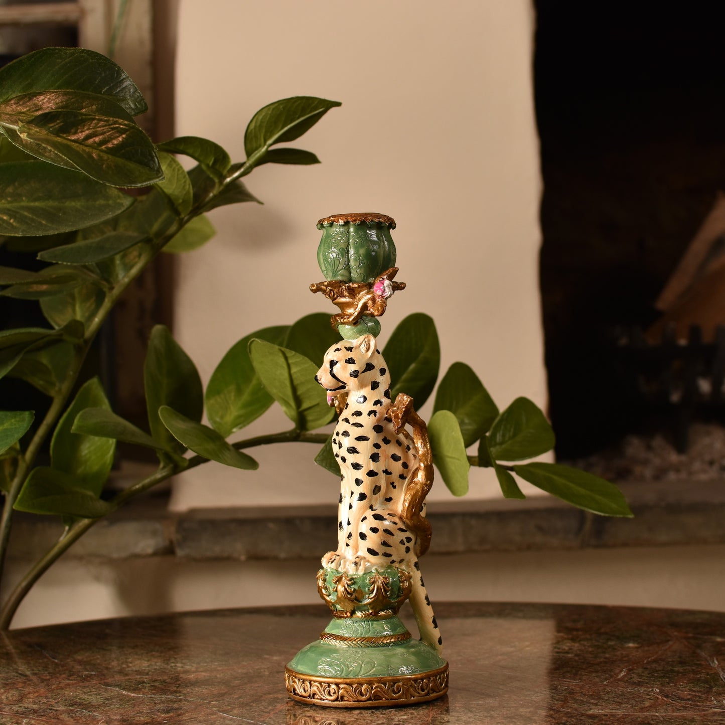 Ornate Leopard Candle Stick