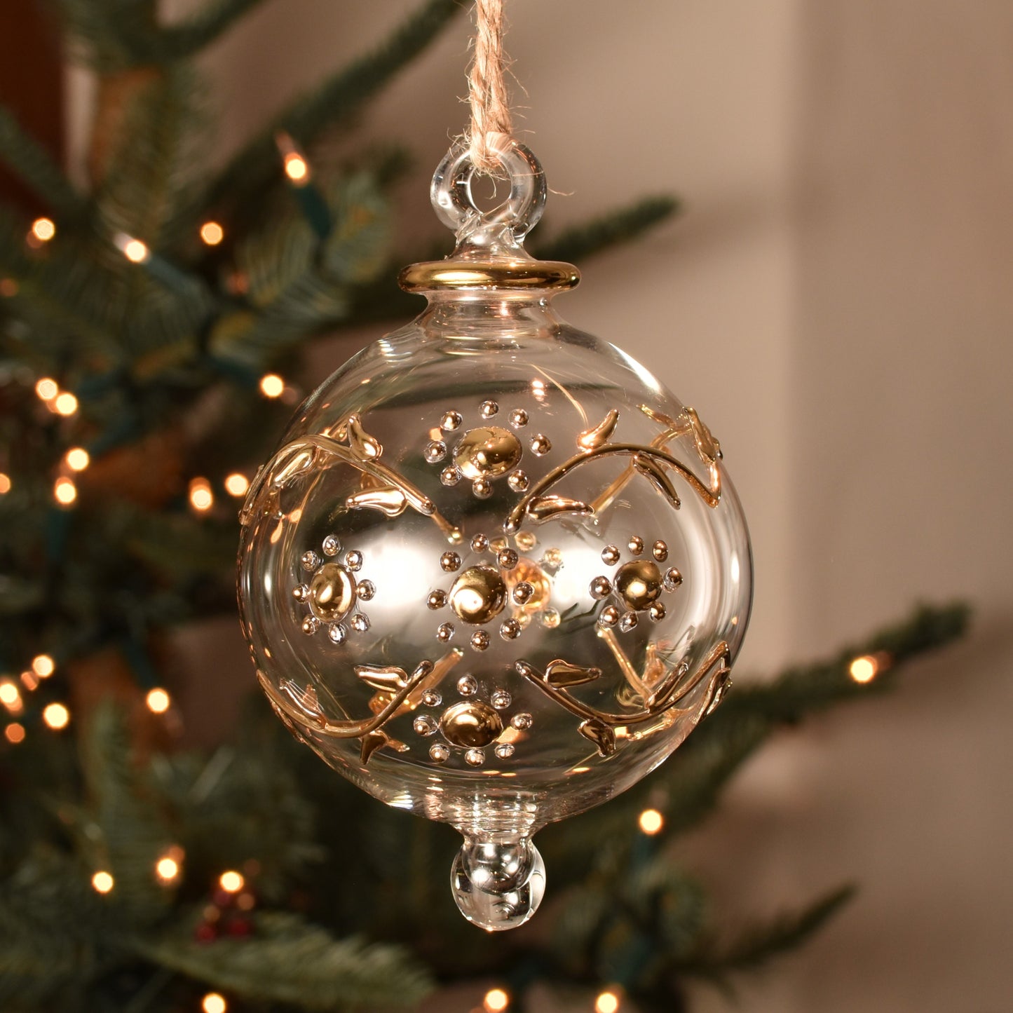 Mabel Handblown Glass Bauble - Gold & Clear - Large
