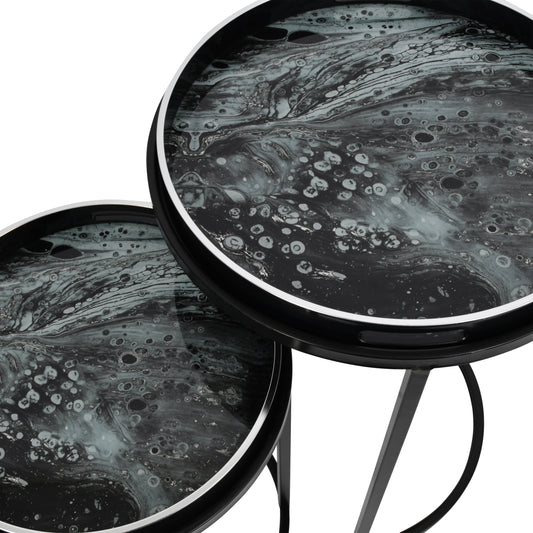 Set Of Two Silver Molten Metals Occasional Tray Tables