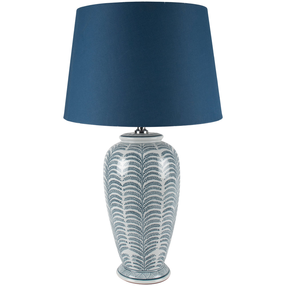 Navy Palm Table Lamp