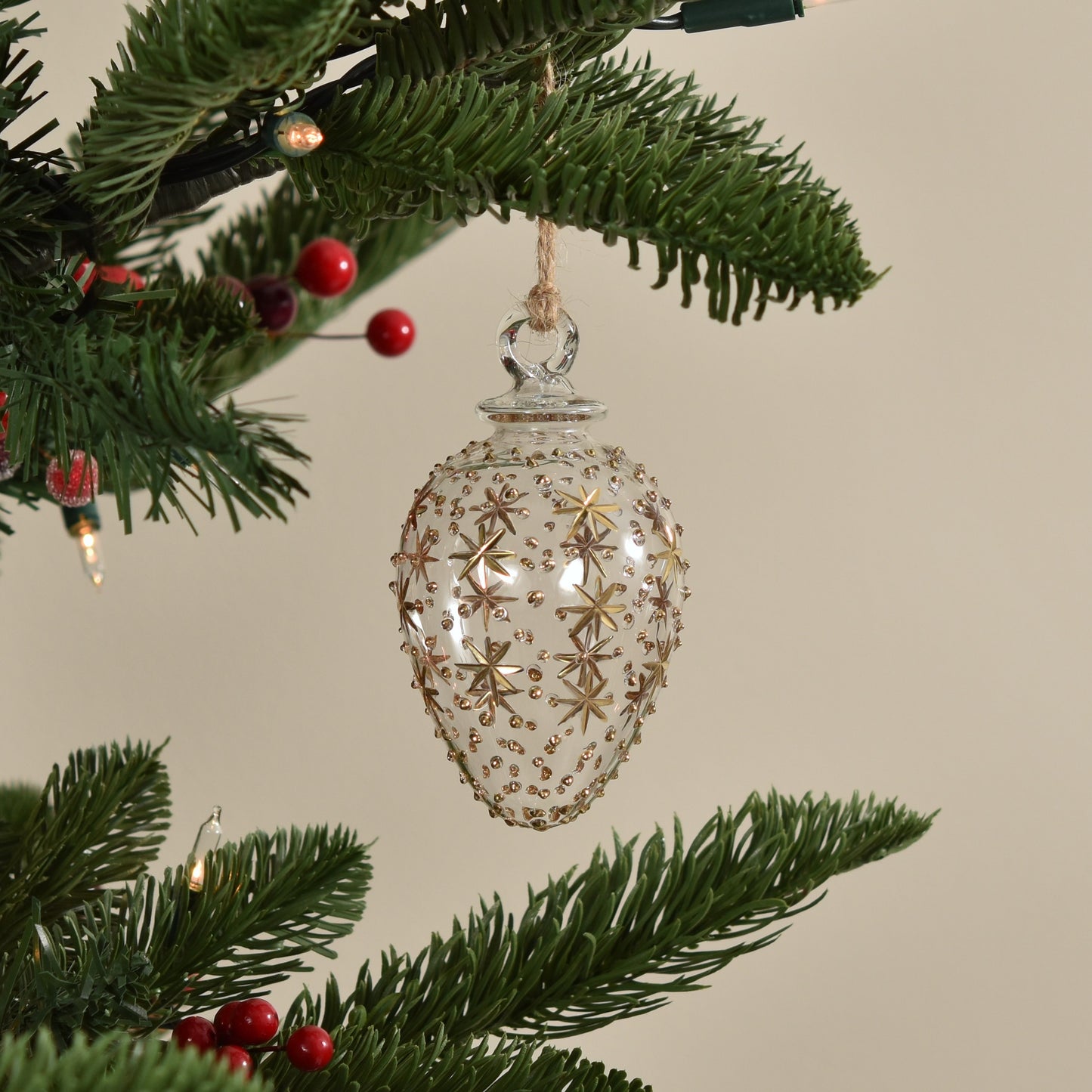 Night Sky Egg Handblown Glass Bauble - Gold & Clear - Large