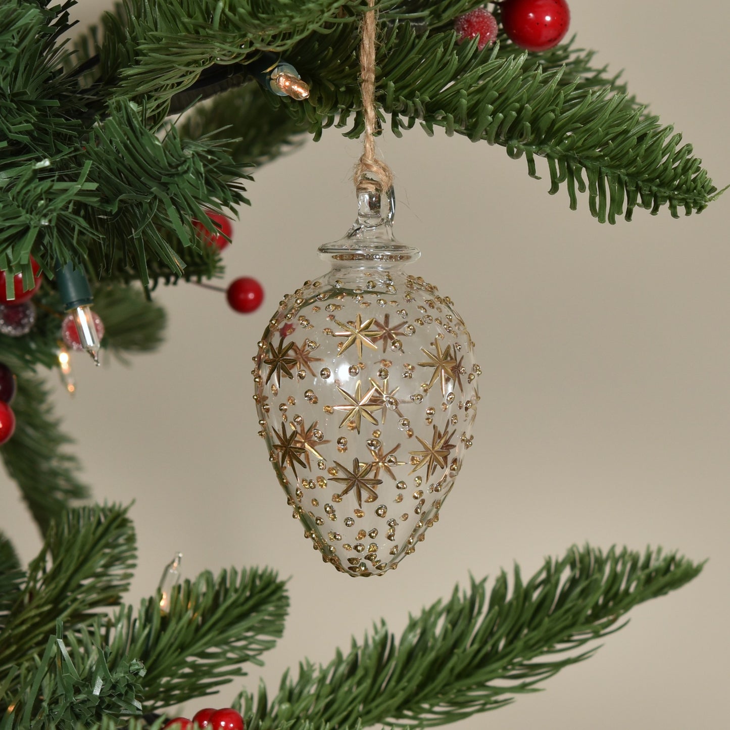 Night Sky Egg Handblown Glass Bauble - Gold & Clear - Large