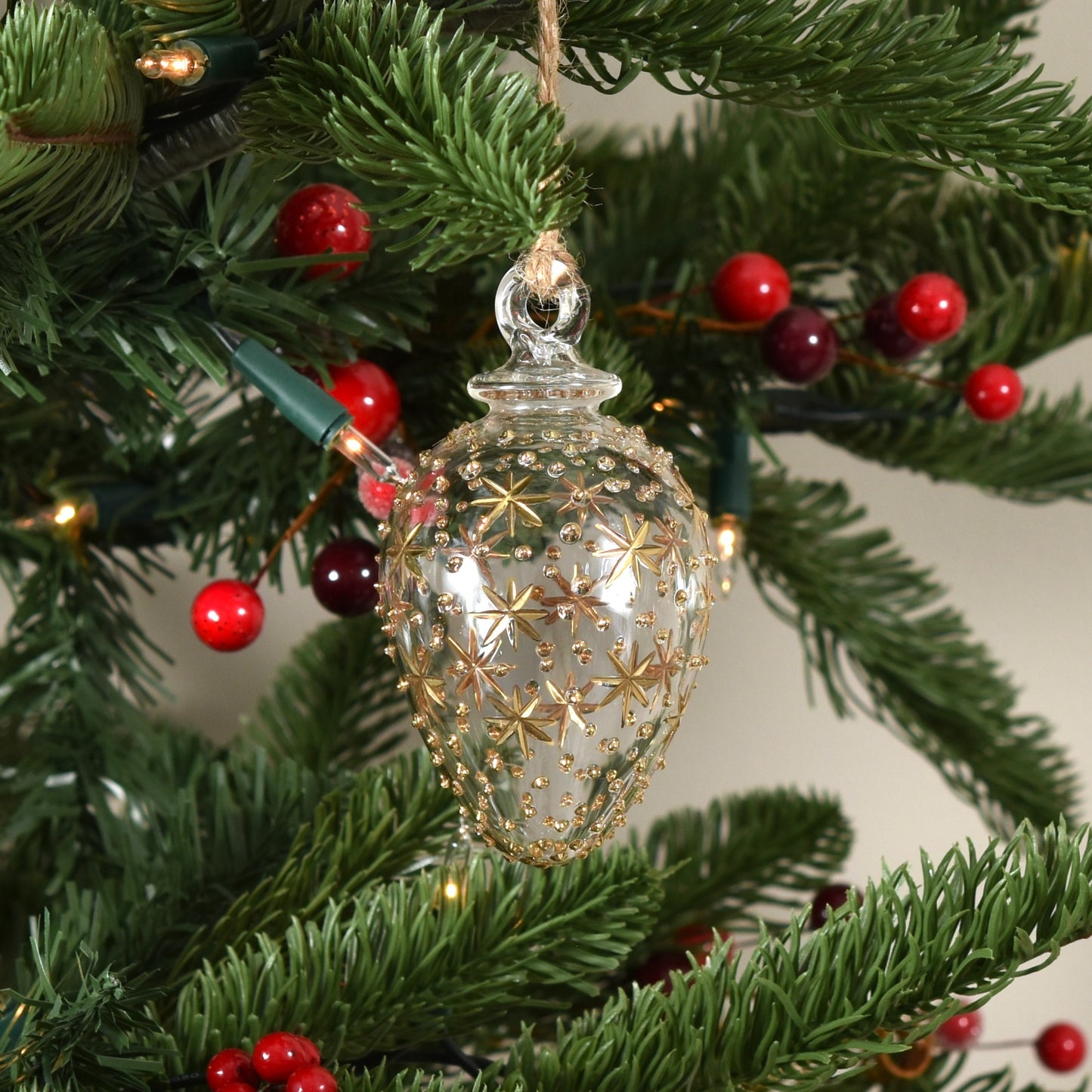 Night Sky Egg Handblown Glass Bauble - Gold & Clear - Large
