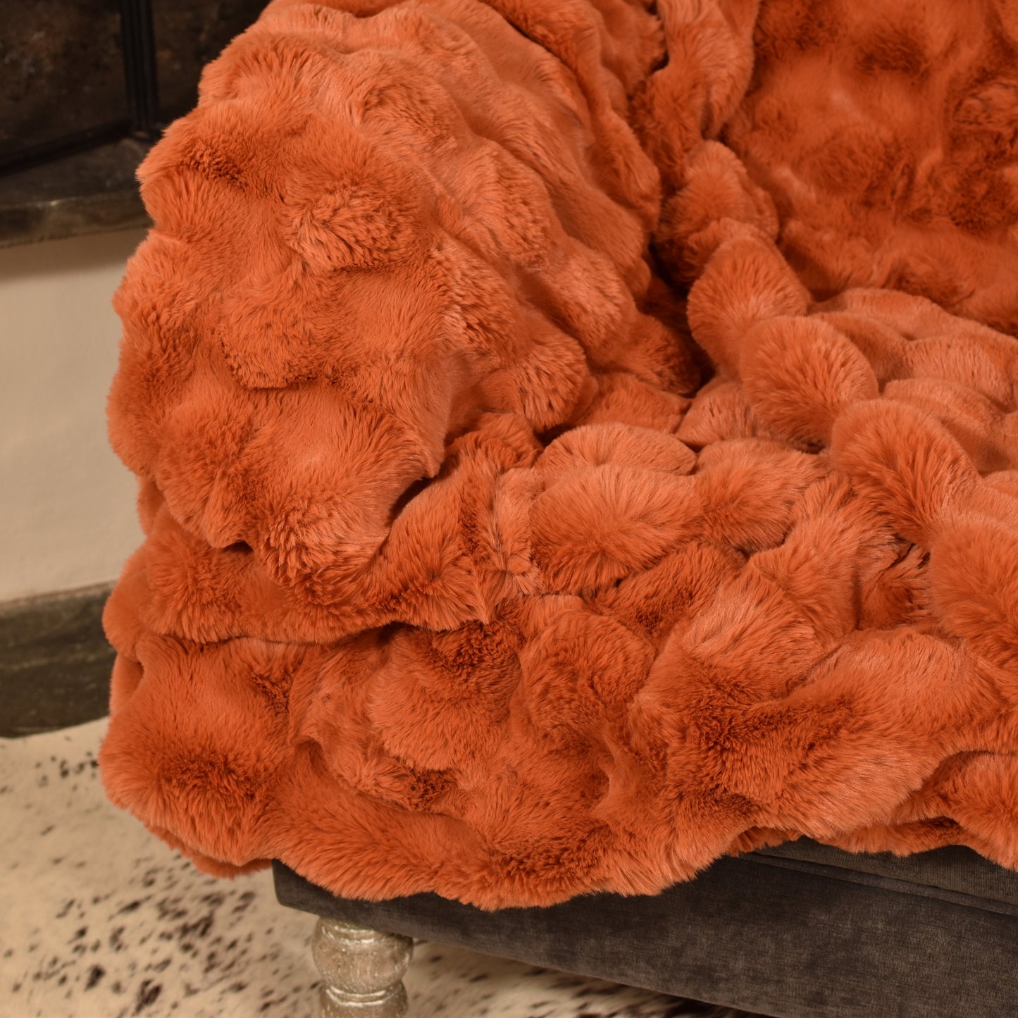 Faux Rabbit Fur Throw - Orange
