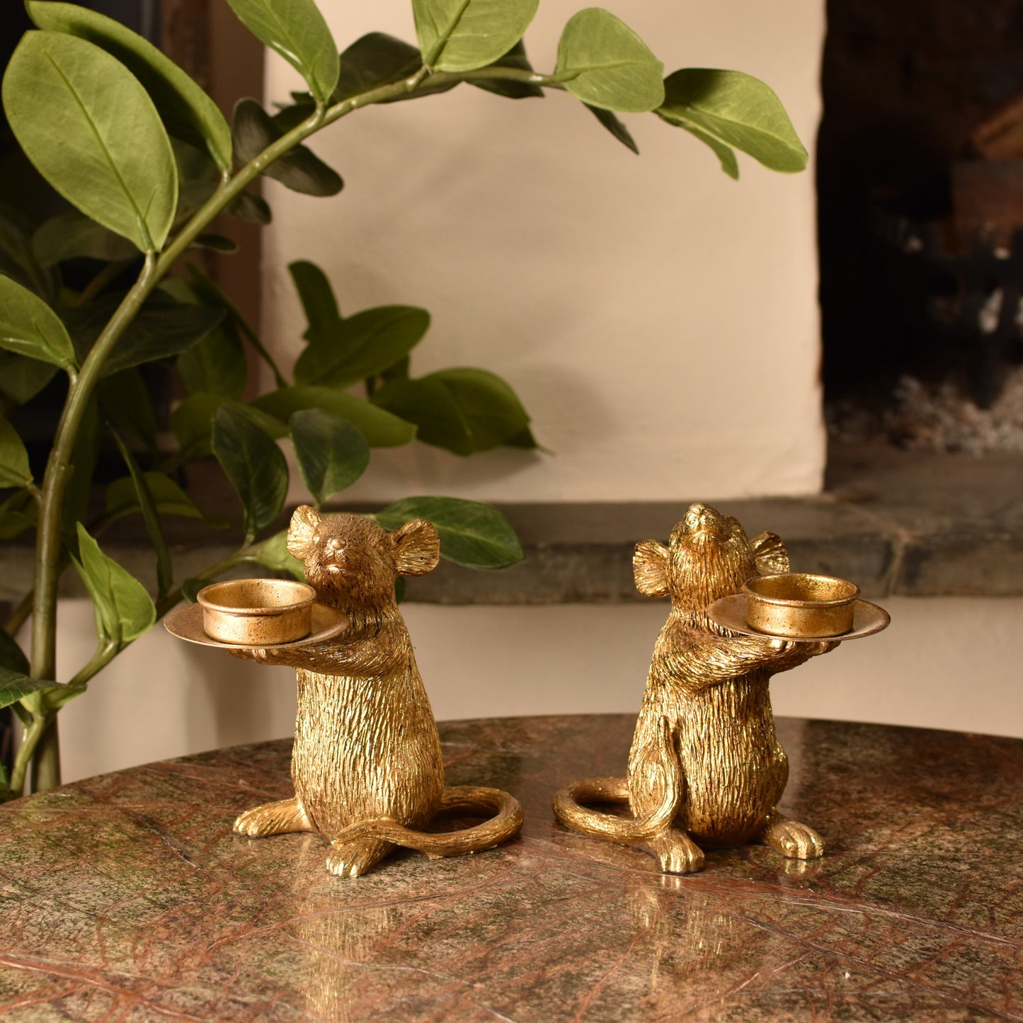 Mice T Light Holders - Aged Gold