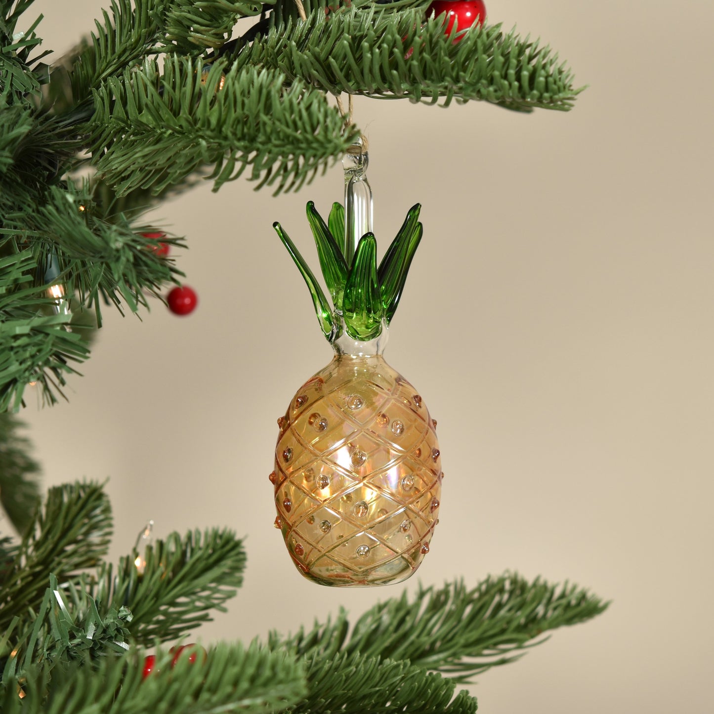 Pineapple Handblown Glass Bauble - Amber - Large