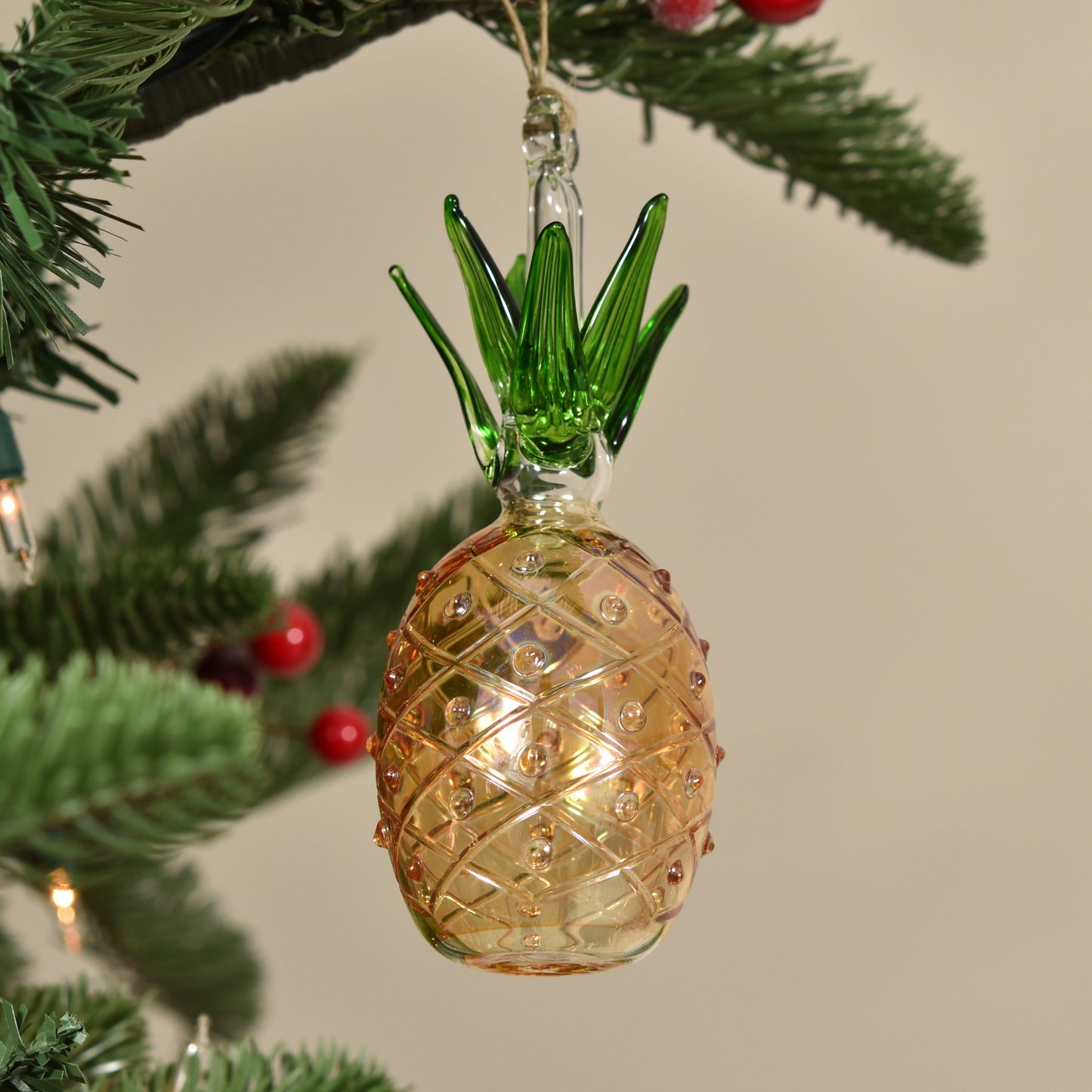 Pineapple Handblown Glass Bauble - Amber - Large