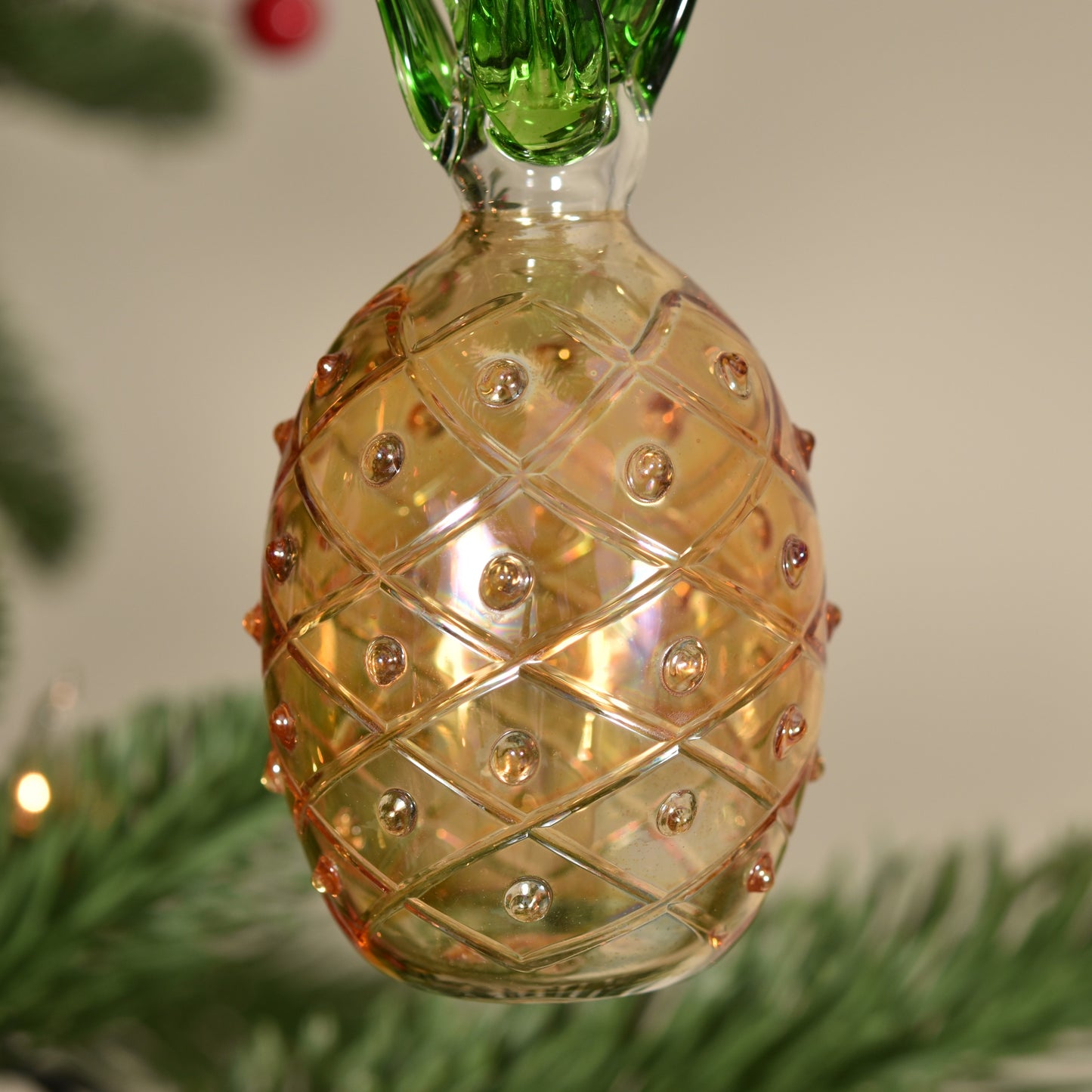 Pineapple Handblown Glass Bauble - Amber - Large