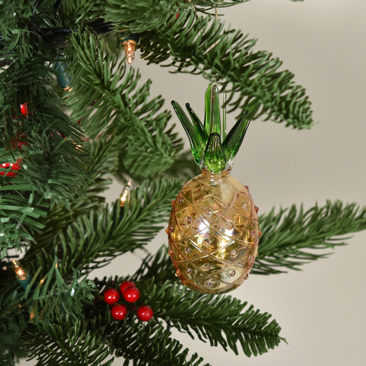 Pineapple Handblown Glass Bauble - Amber - Large