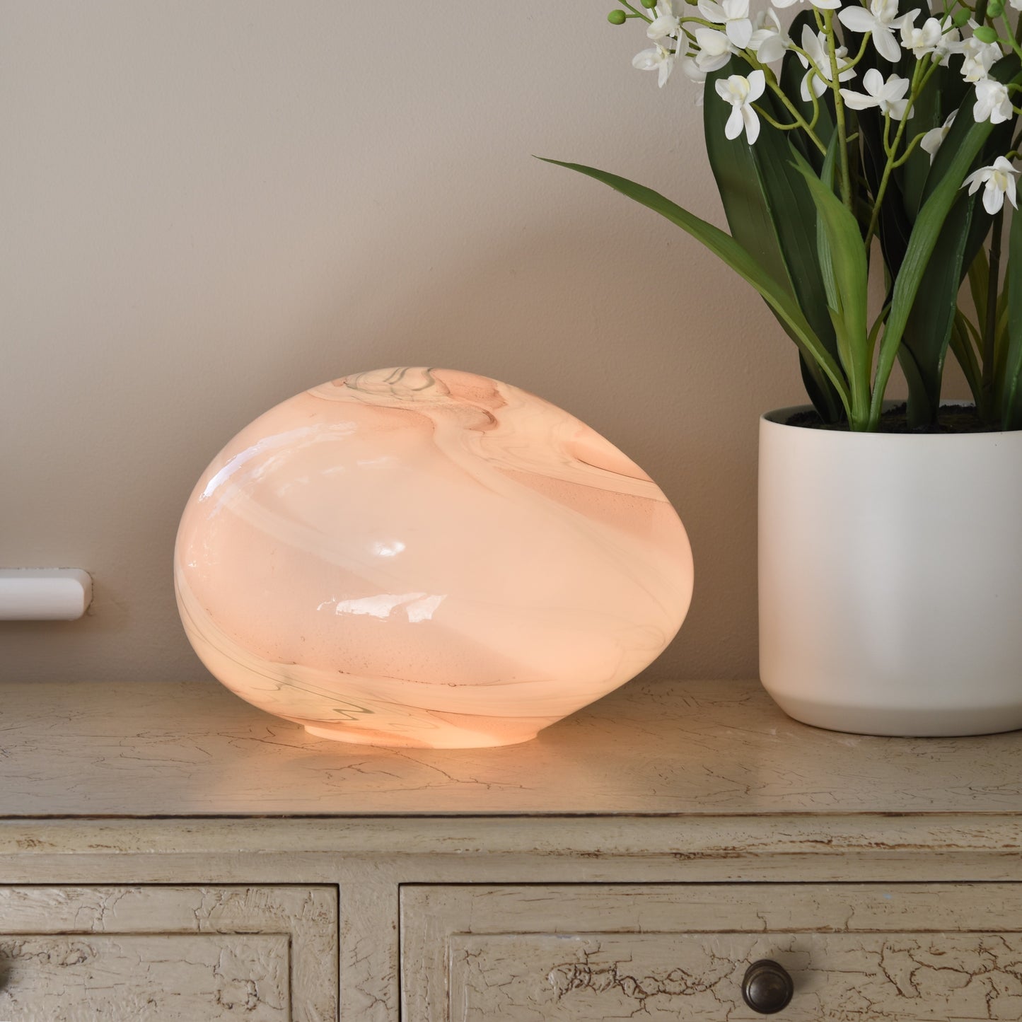 Pink Marble Handblown Glass Lamp - Rock