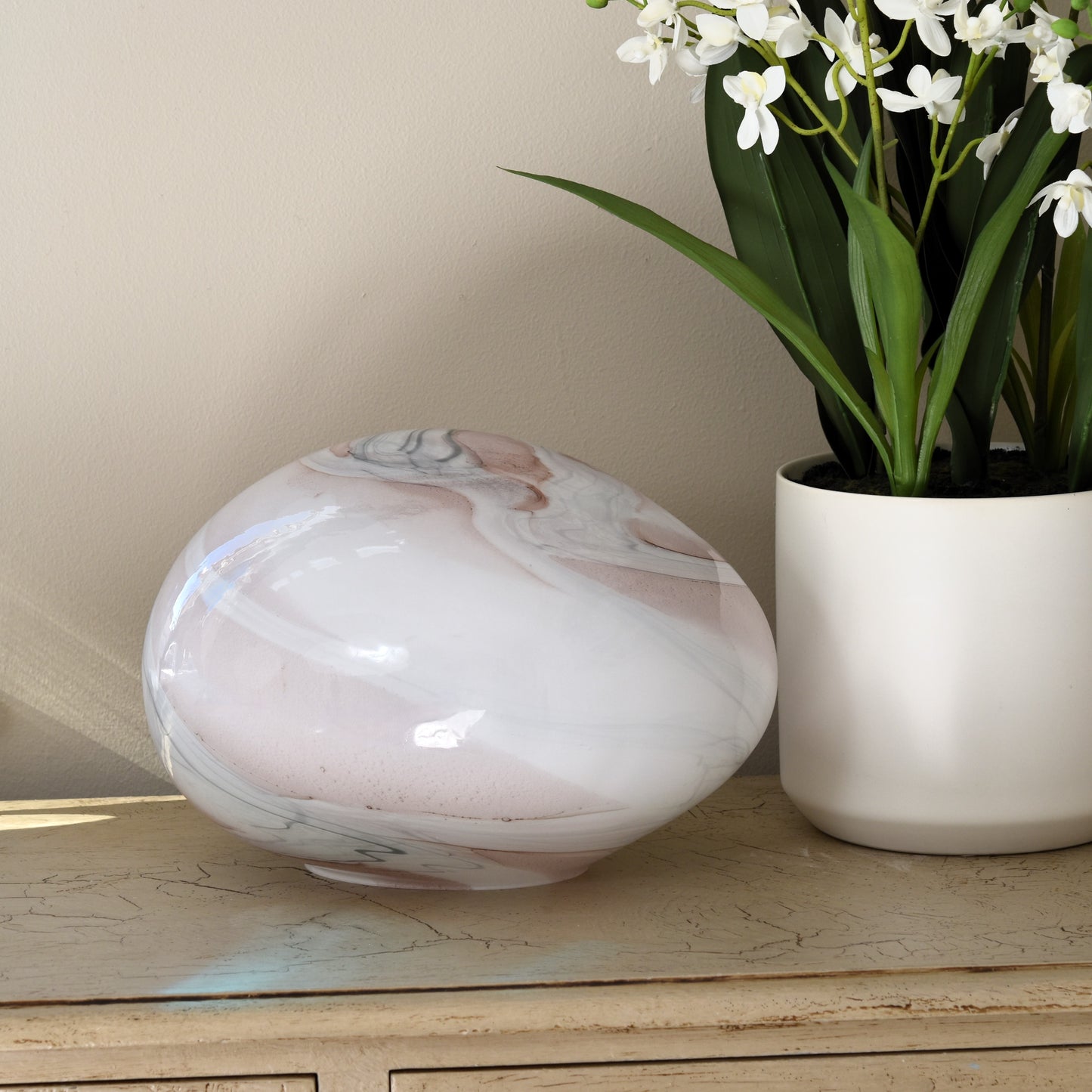 Pink Marble Handblown Glass Lamp - Rock