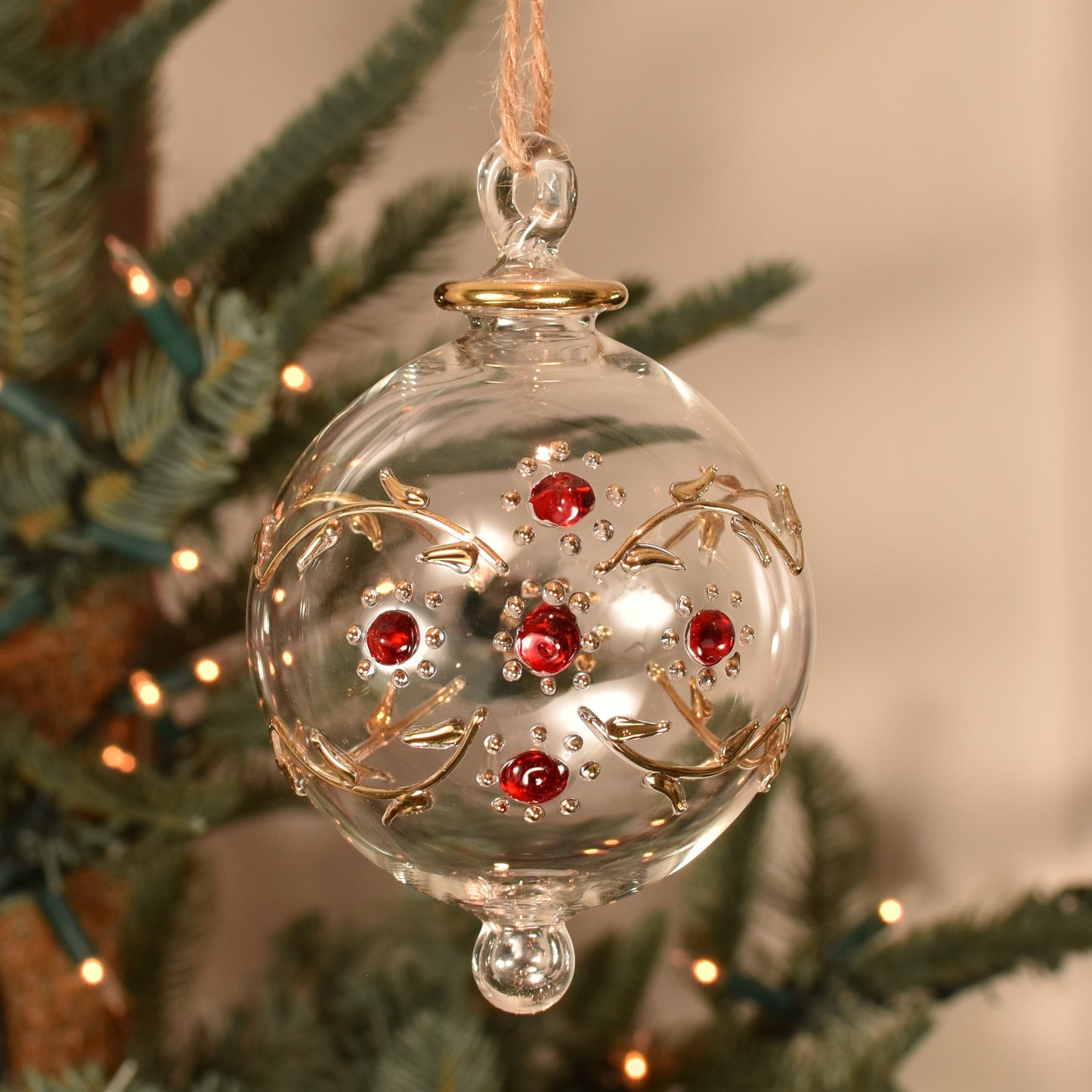 Mabel Handblown Glass Bauble - Red & Gold - Large