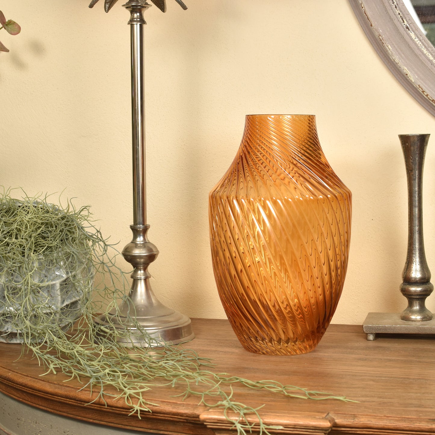 Mustard Glass Twist Vase - Large Rich Amber