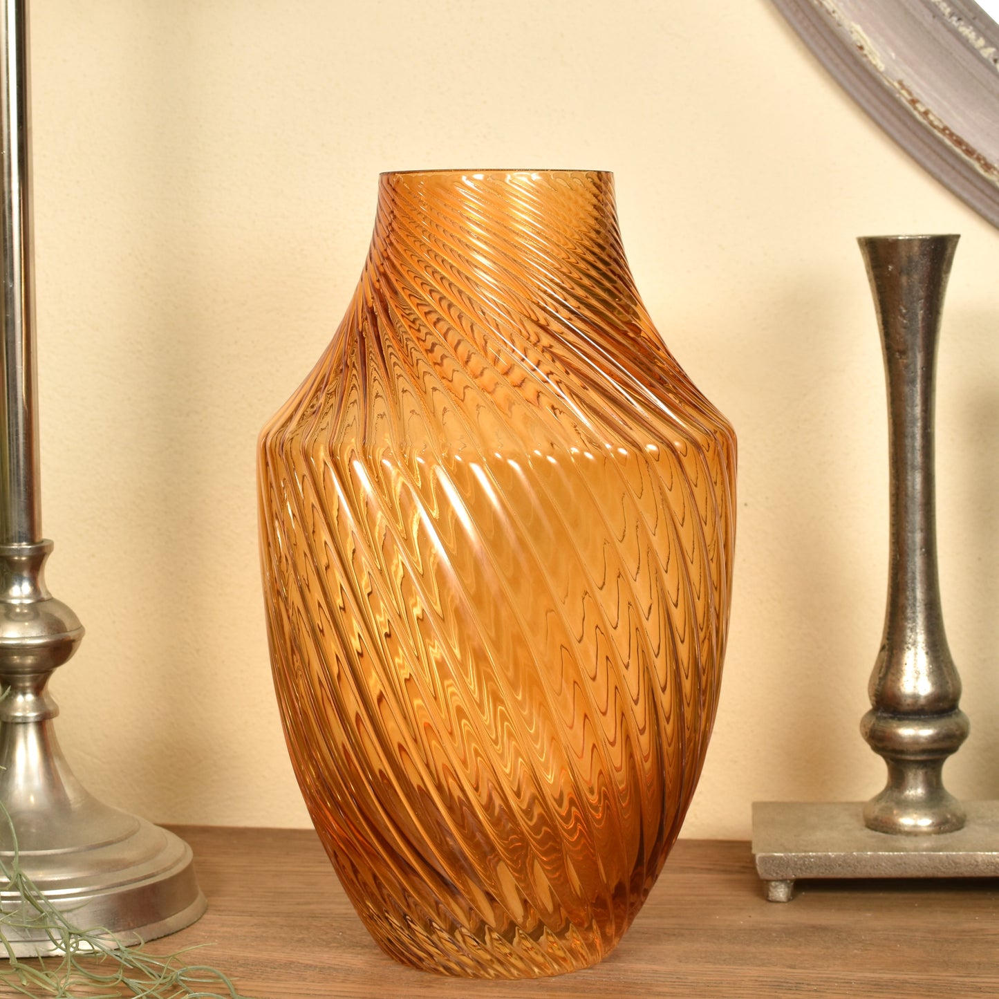 Mustard Glass Twist Vase - Large Rich Amber