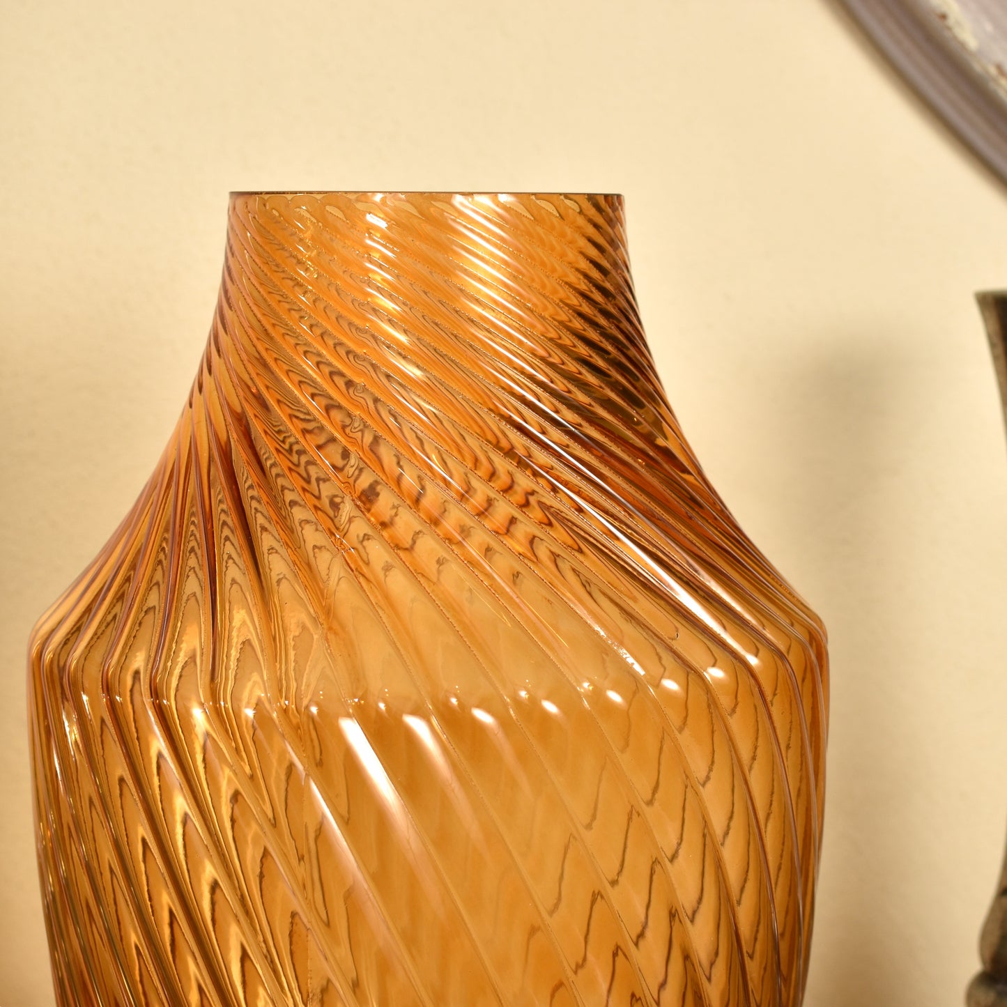 Mustard Glass Twist Vase - Large Rich Amber