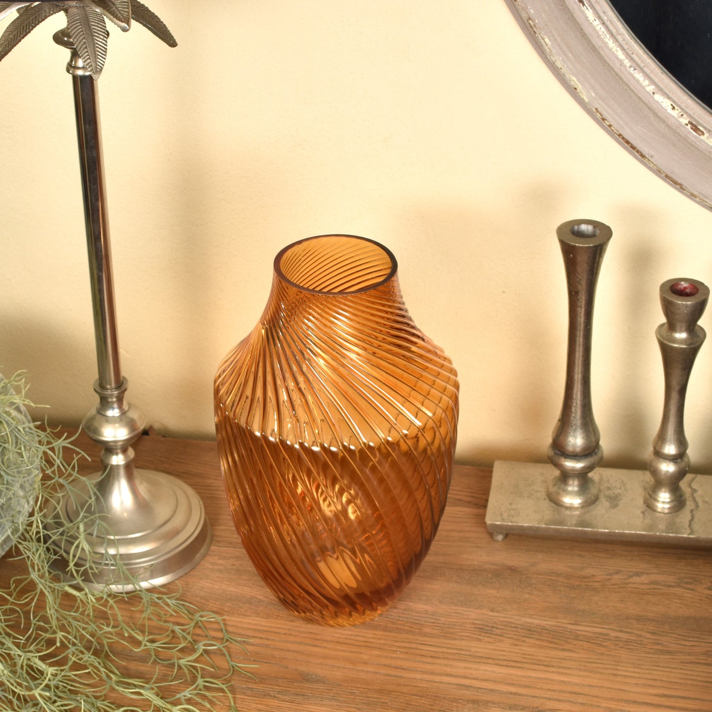 Mustard Glass Twist Vase - Large Rich Amber