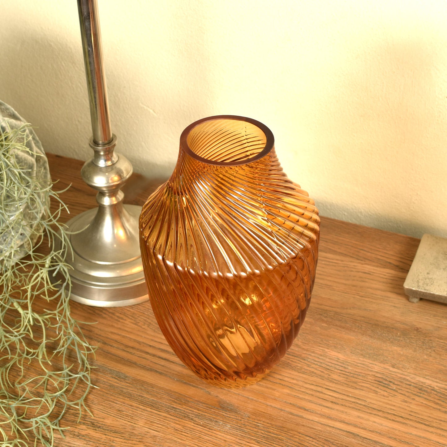 Mustard Glass Twist Vase - Small Rich Amber