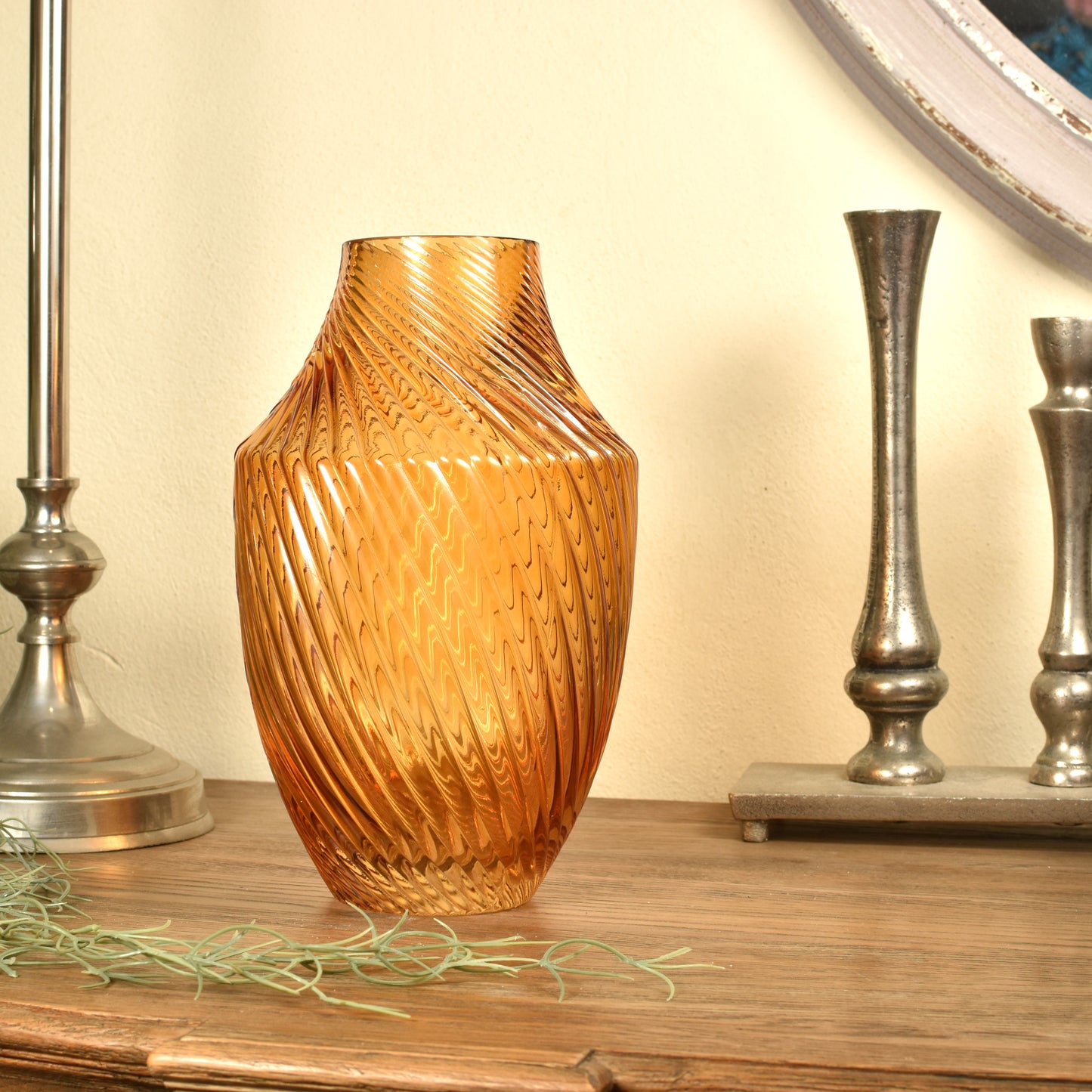Mustard Glass Twist Vase - Small Rich Amber