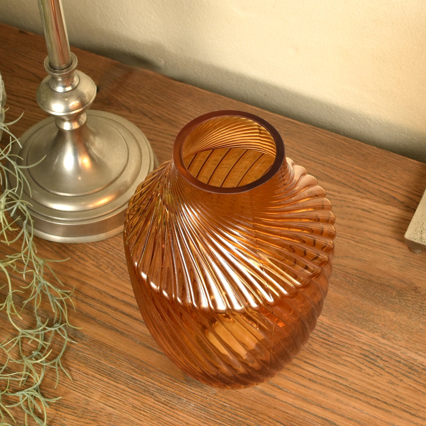 Mustard Glass Twist Vase - Small Rich Amber