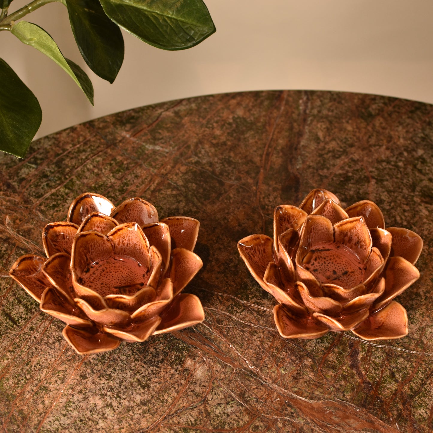 Pink & Red Flower T Light Holders - Pair