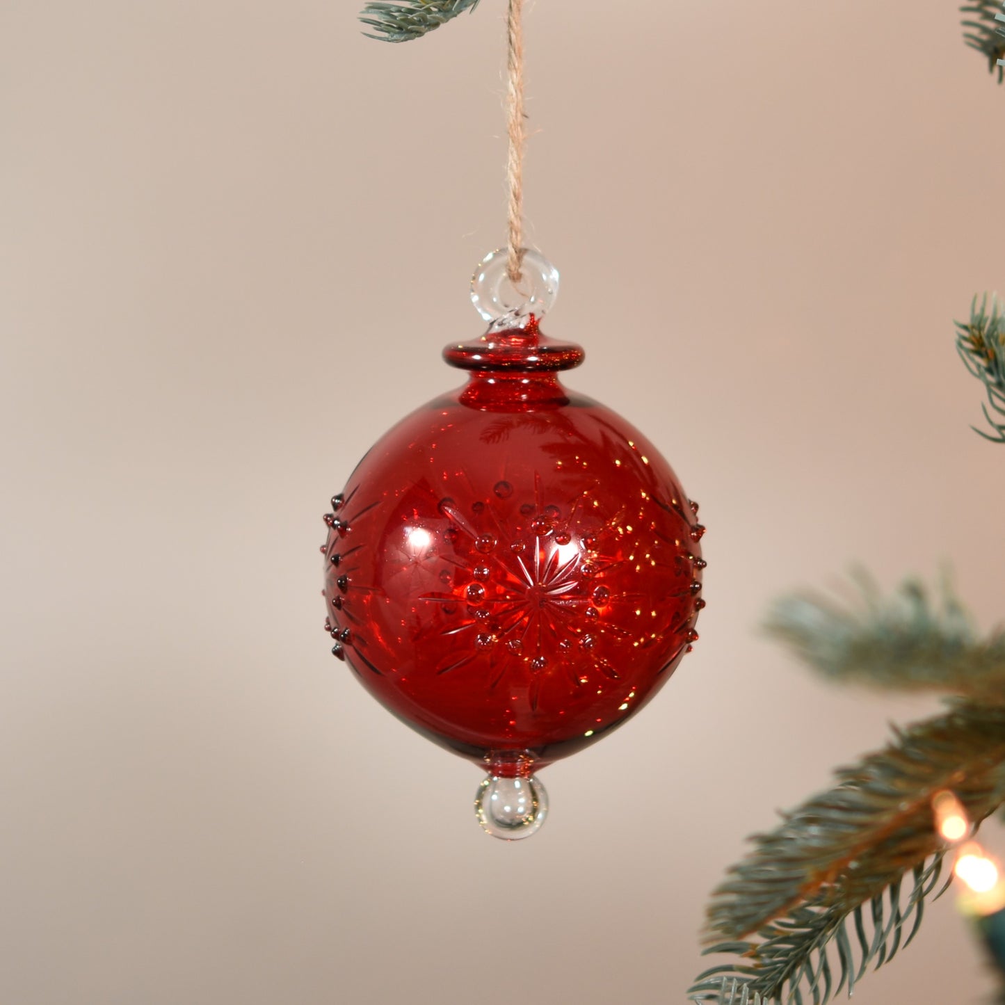 Snowflake Handblown Glass Bauble - Red - Large