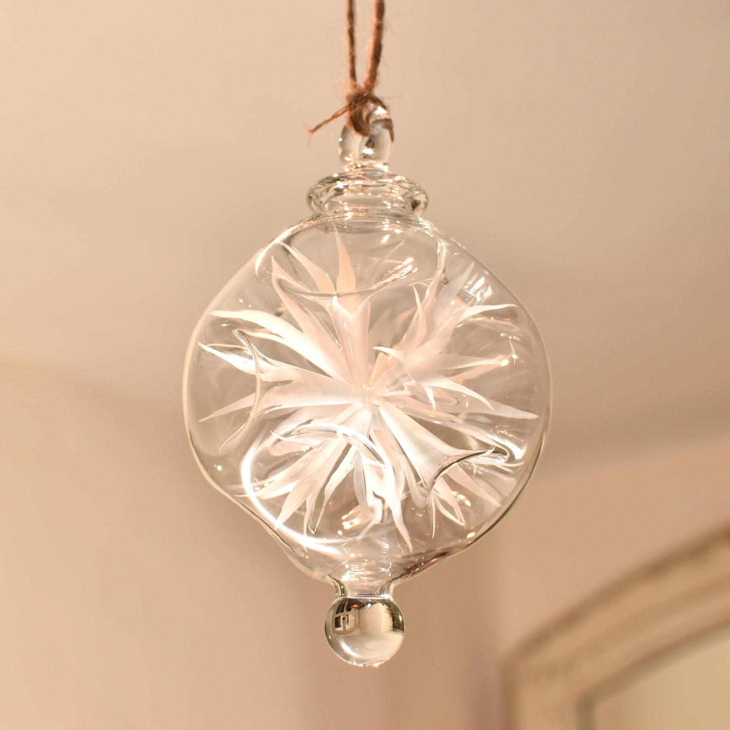 Retro Trumpets Handblown Glass Bauble - White - Large