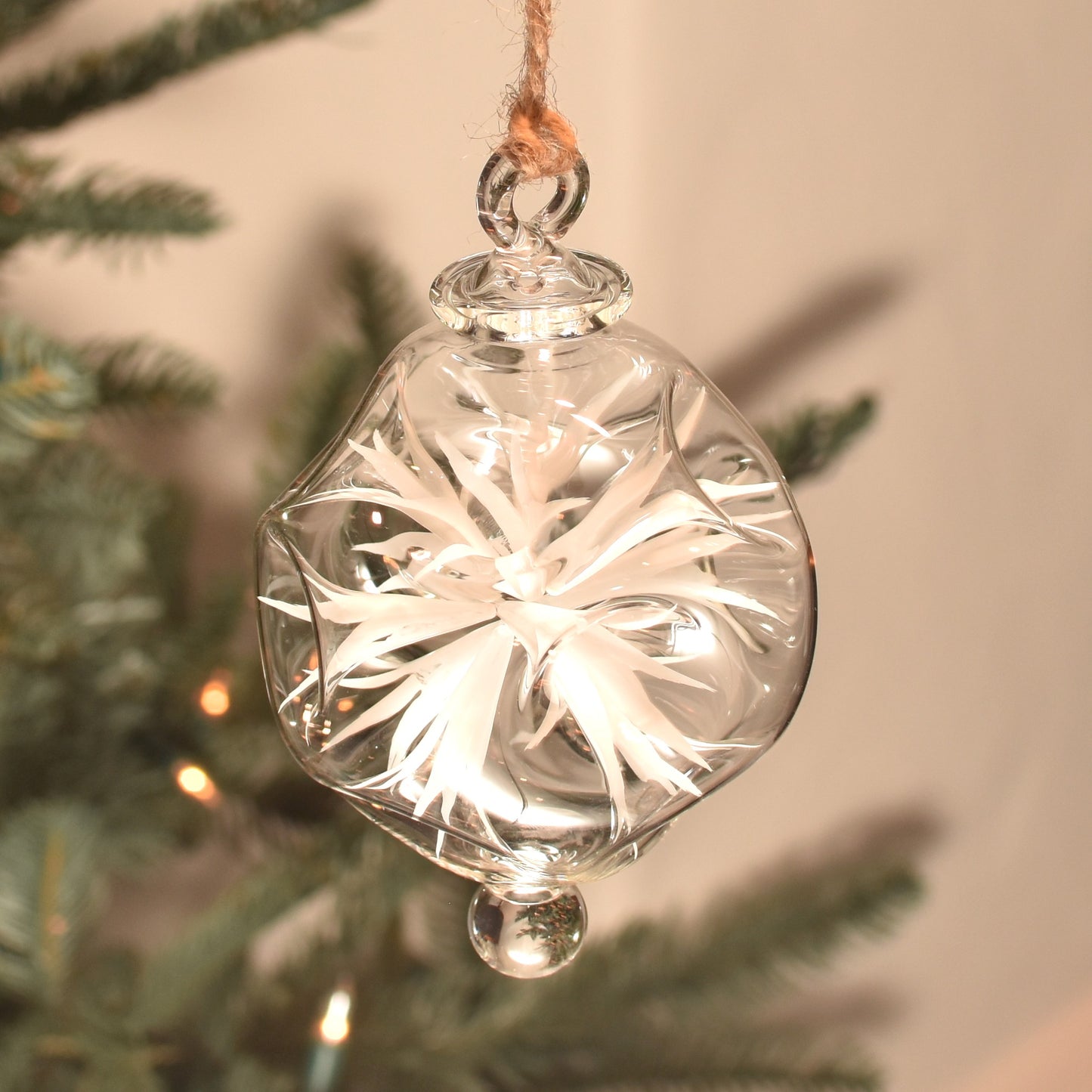 Retro Trumpets Handblown Glass Bauble - White - Large