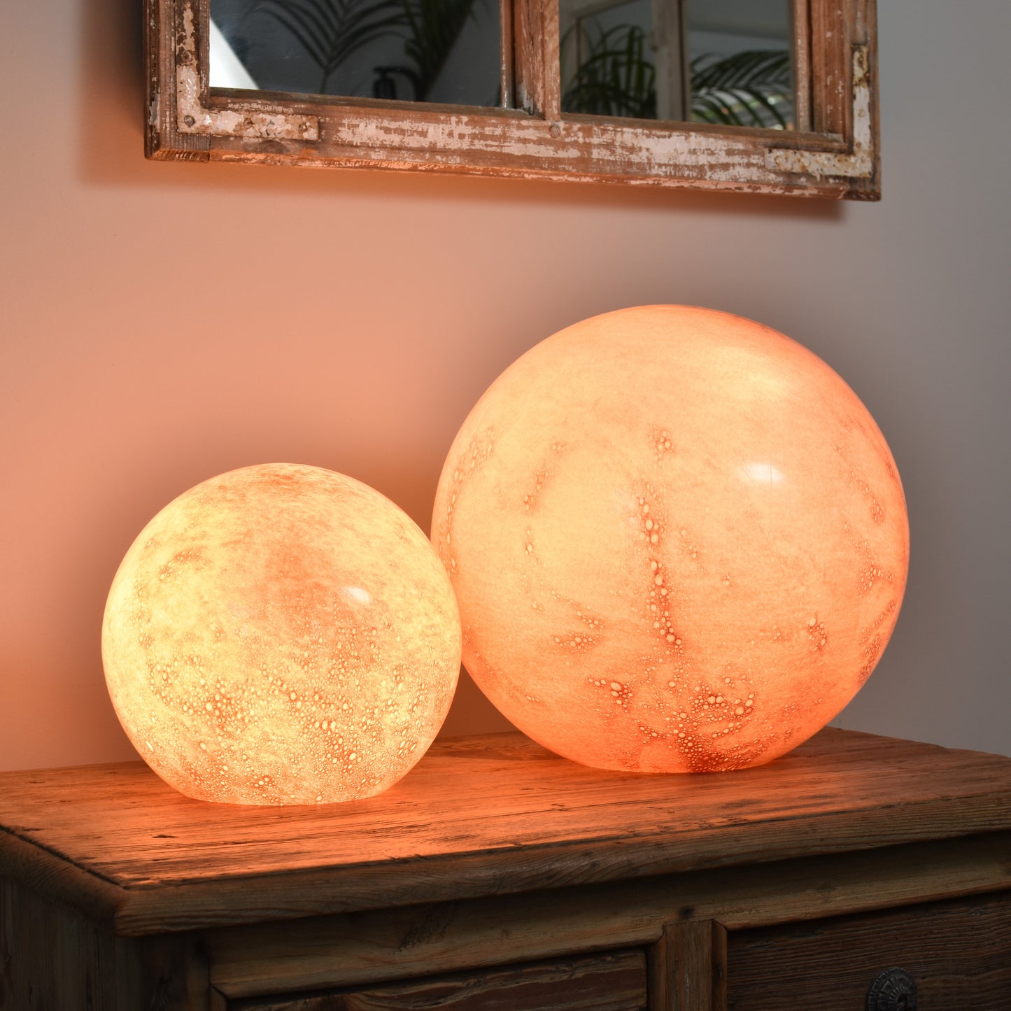 Rose Pink Quartz Handblown Glass Lamp - Sphere Large