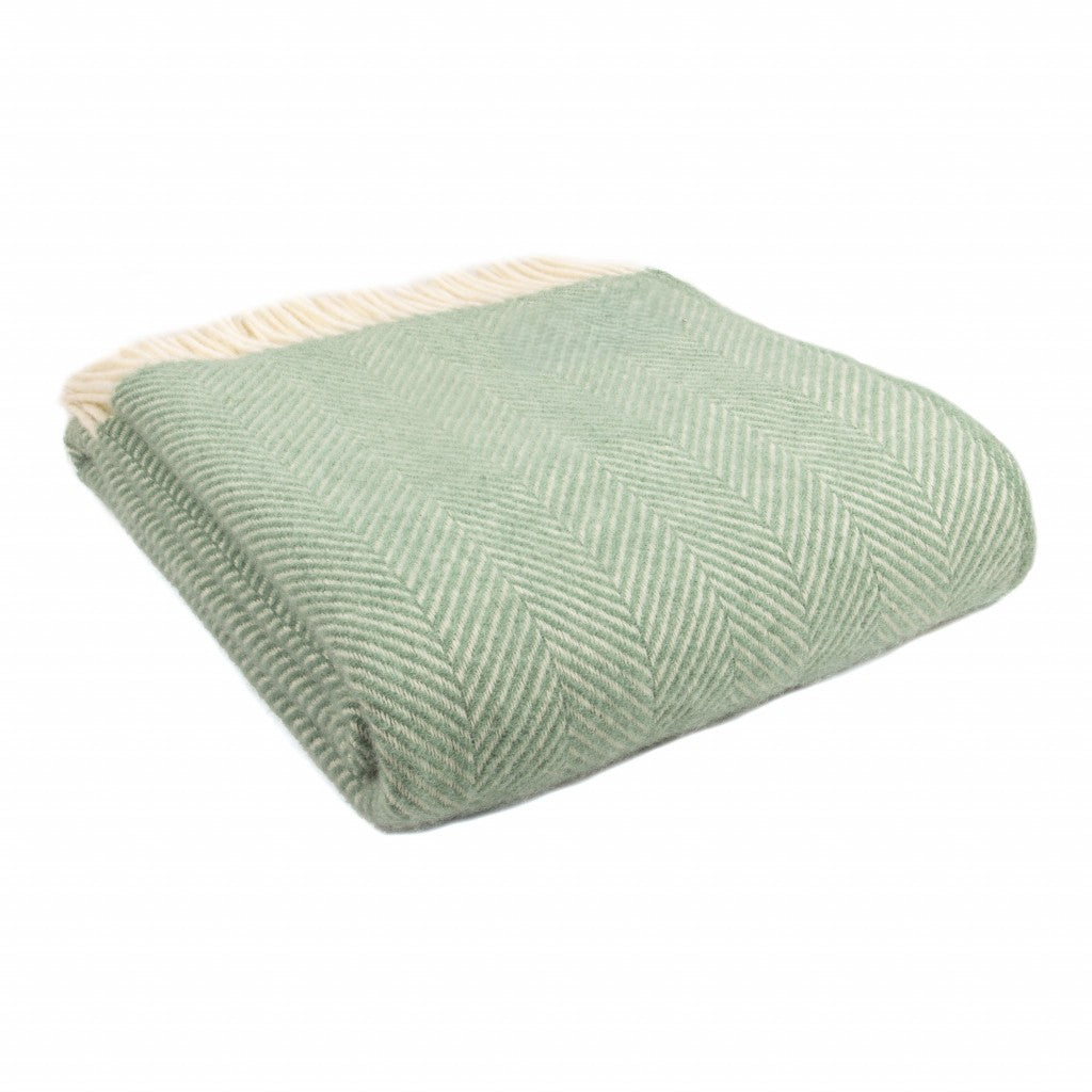 Sea Green Fishbone Pure Wool Throw