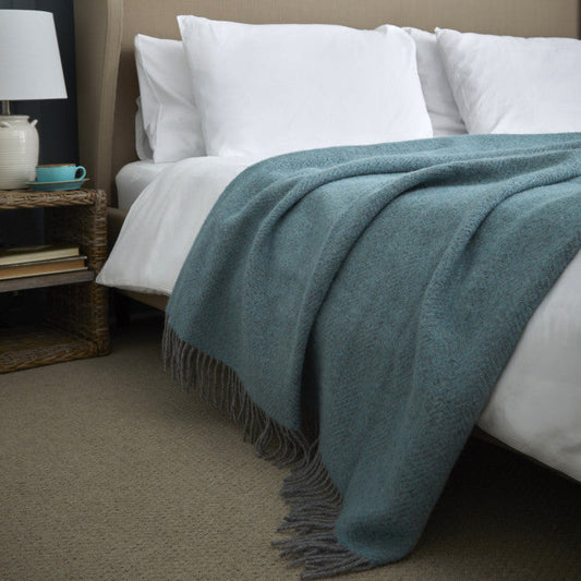 Spearmint & Grey Beehive Wool Throw / Blanket 240cm