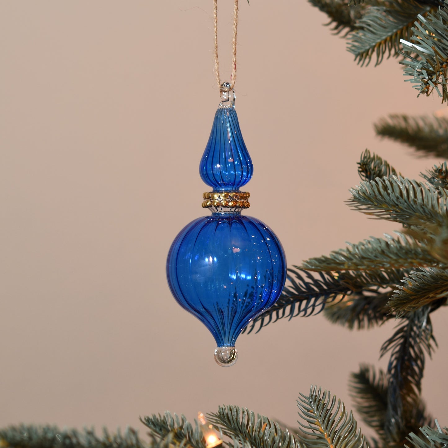 Spiral Droplet - Egyptian Glass Bauble - Blue & Gold - Large